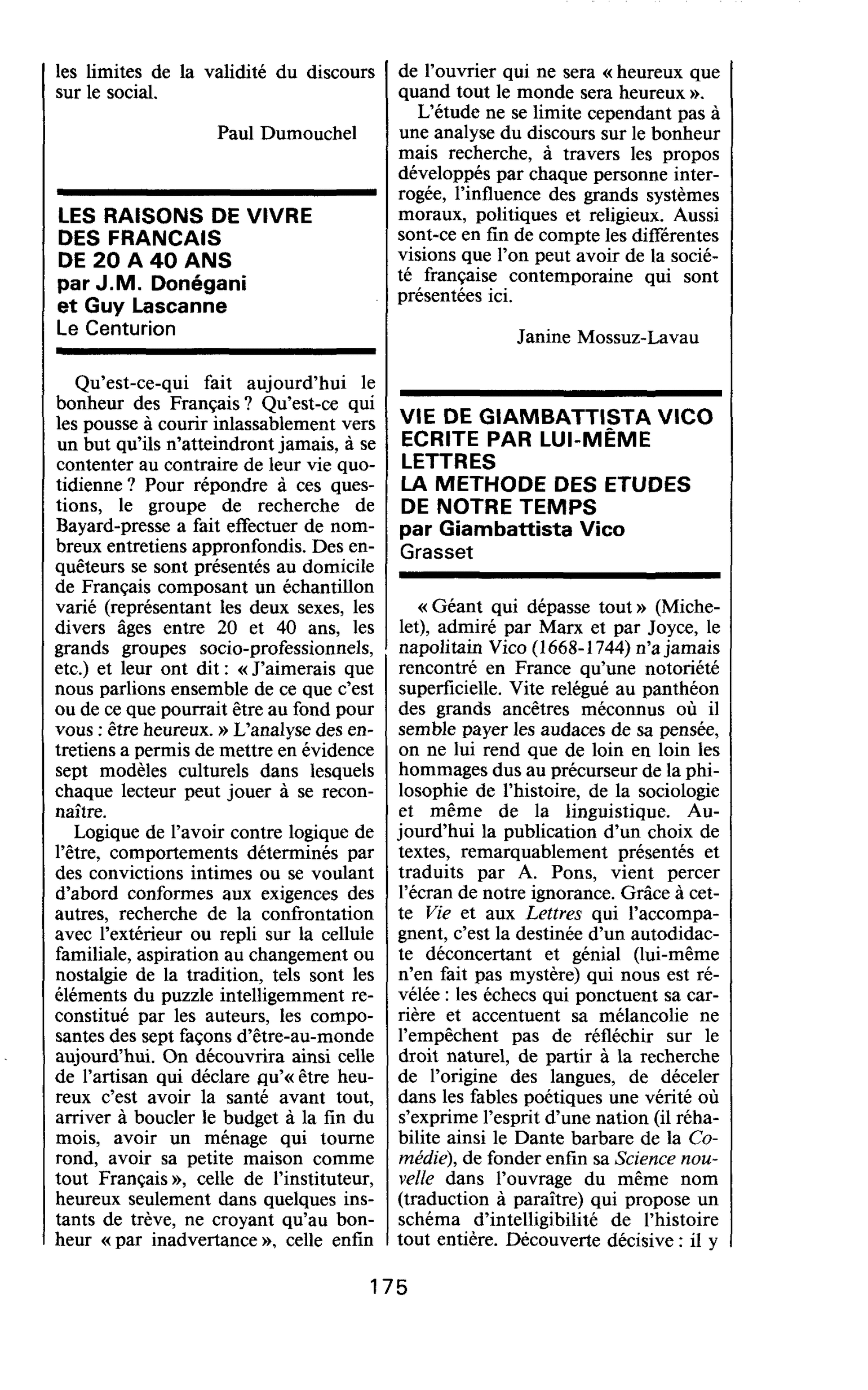 LES RAISONS DE VIVRE DES FRANÇAIS DE 20 A 40 ANS par J.M. Donégani et Guy Lascanne