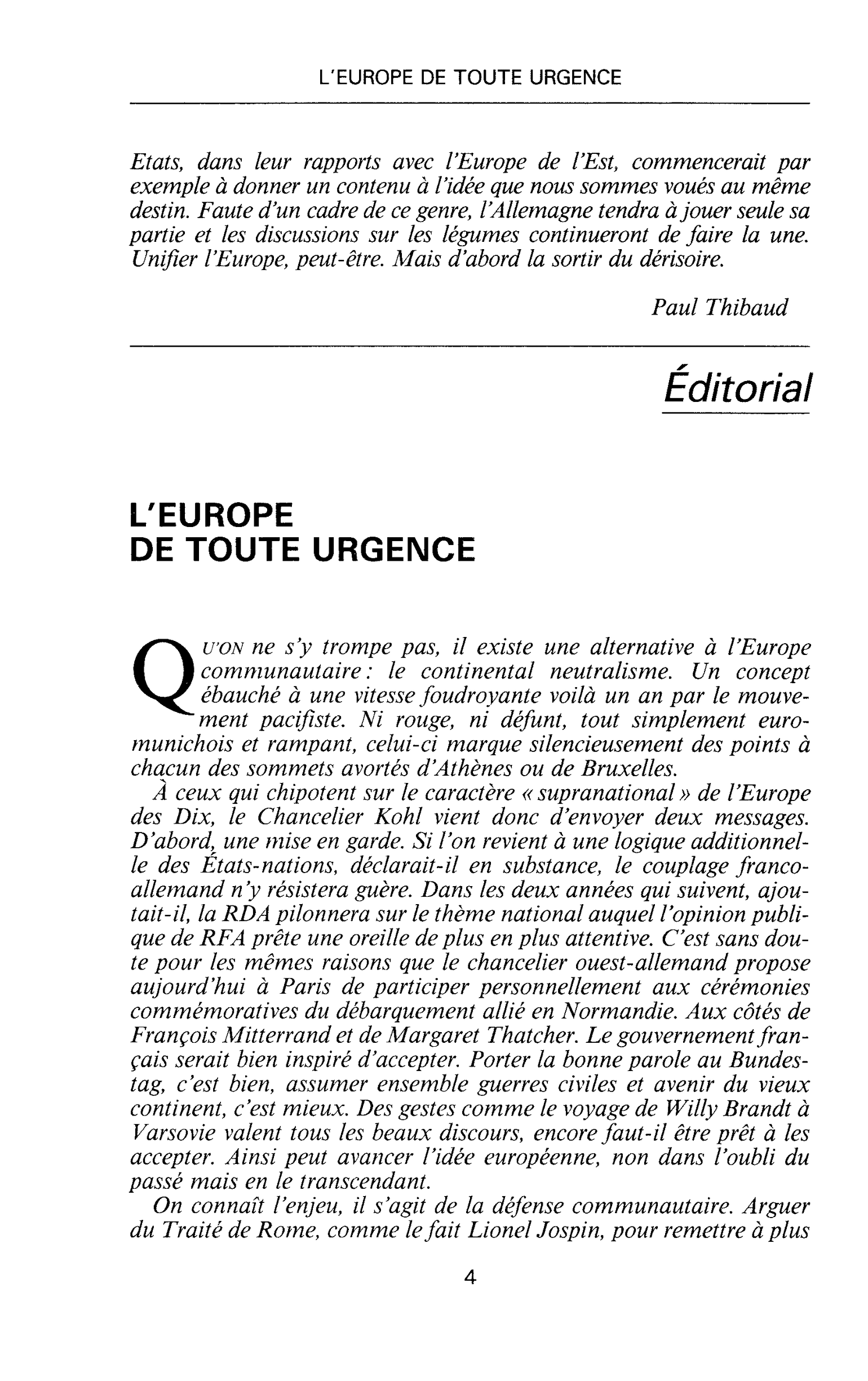 L’EUROPE DE TOUTE URGENCE