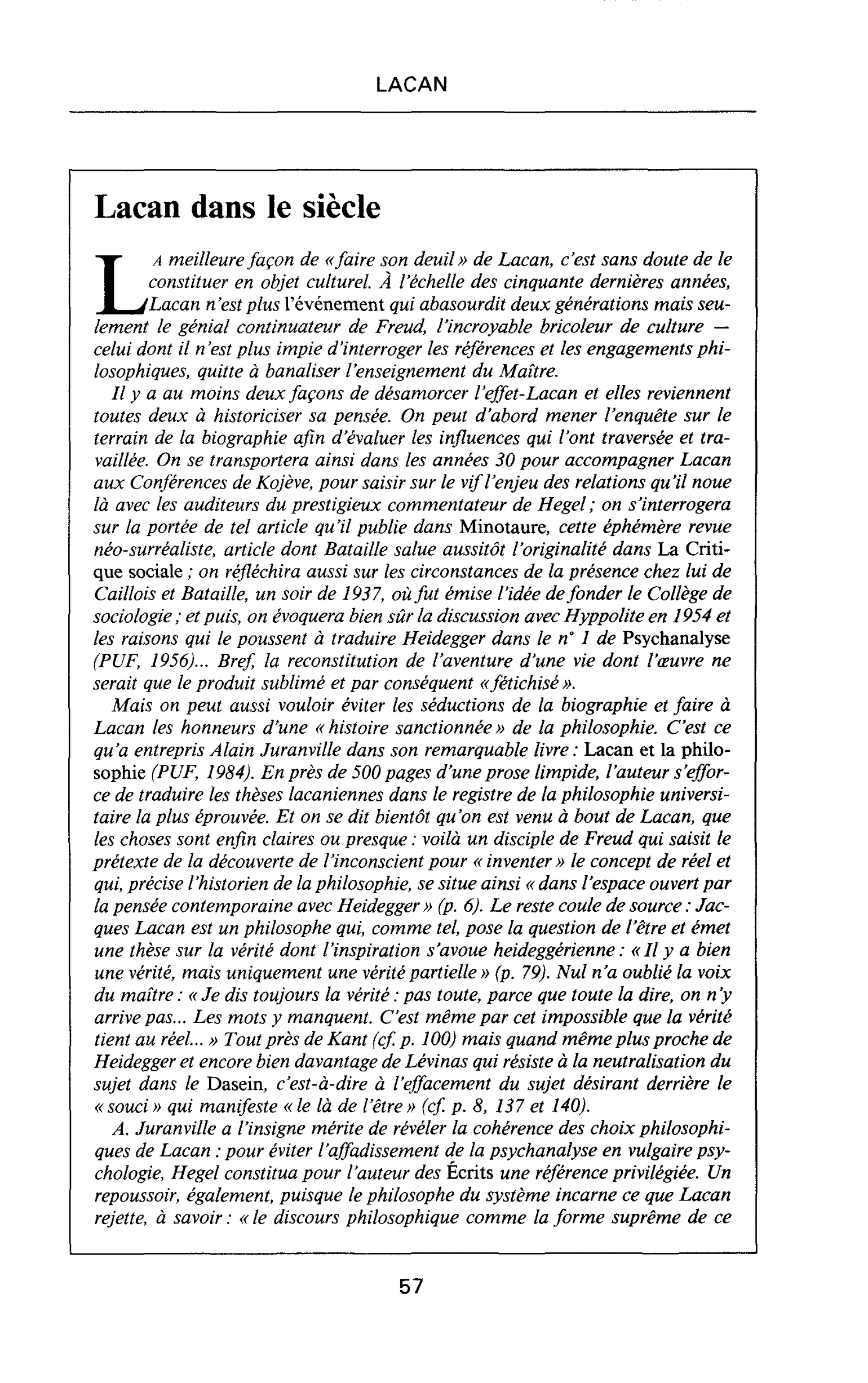 Lacan dans le siècle
