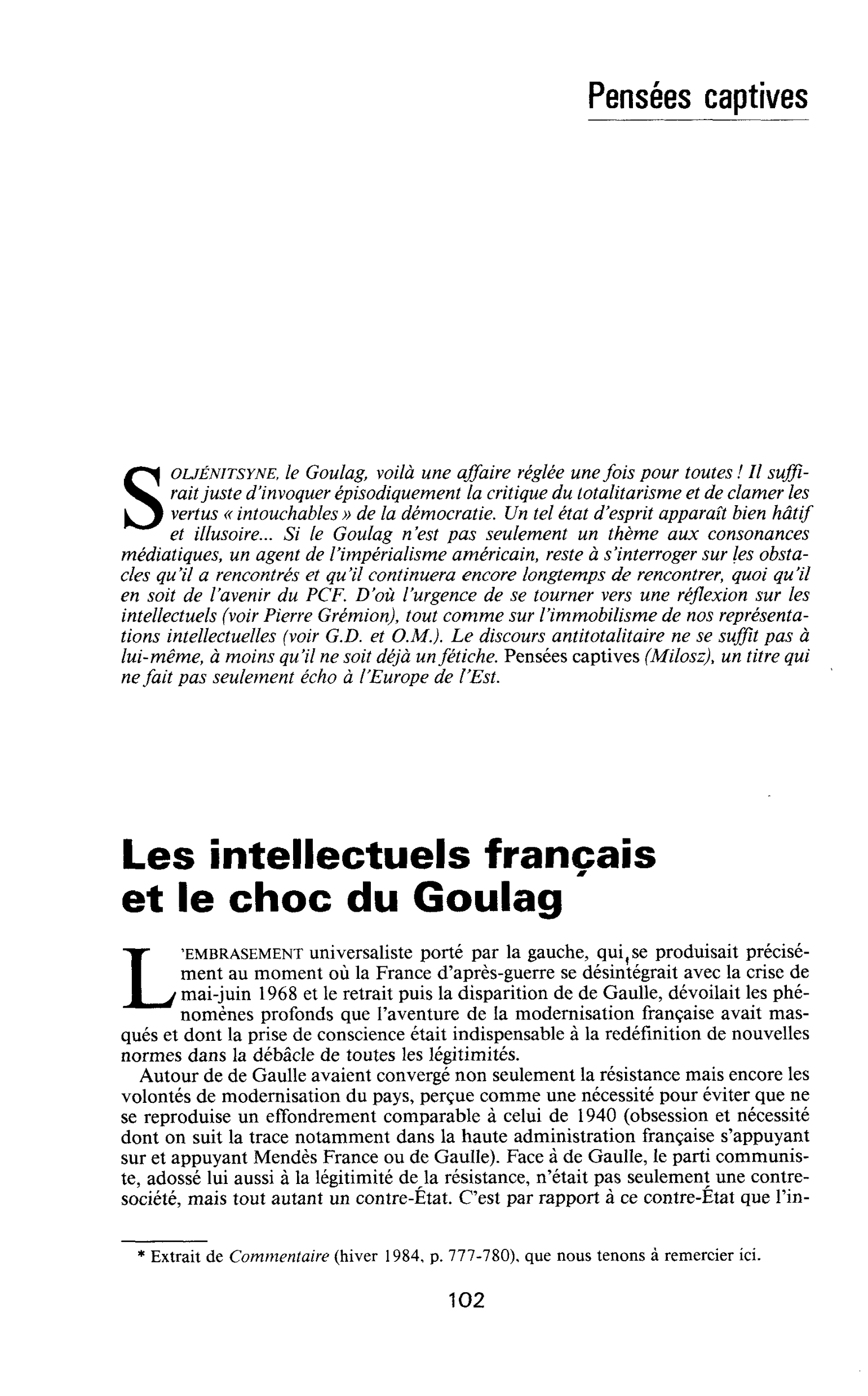 Les intellectuels français et le choc du Goulag