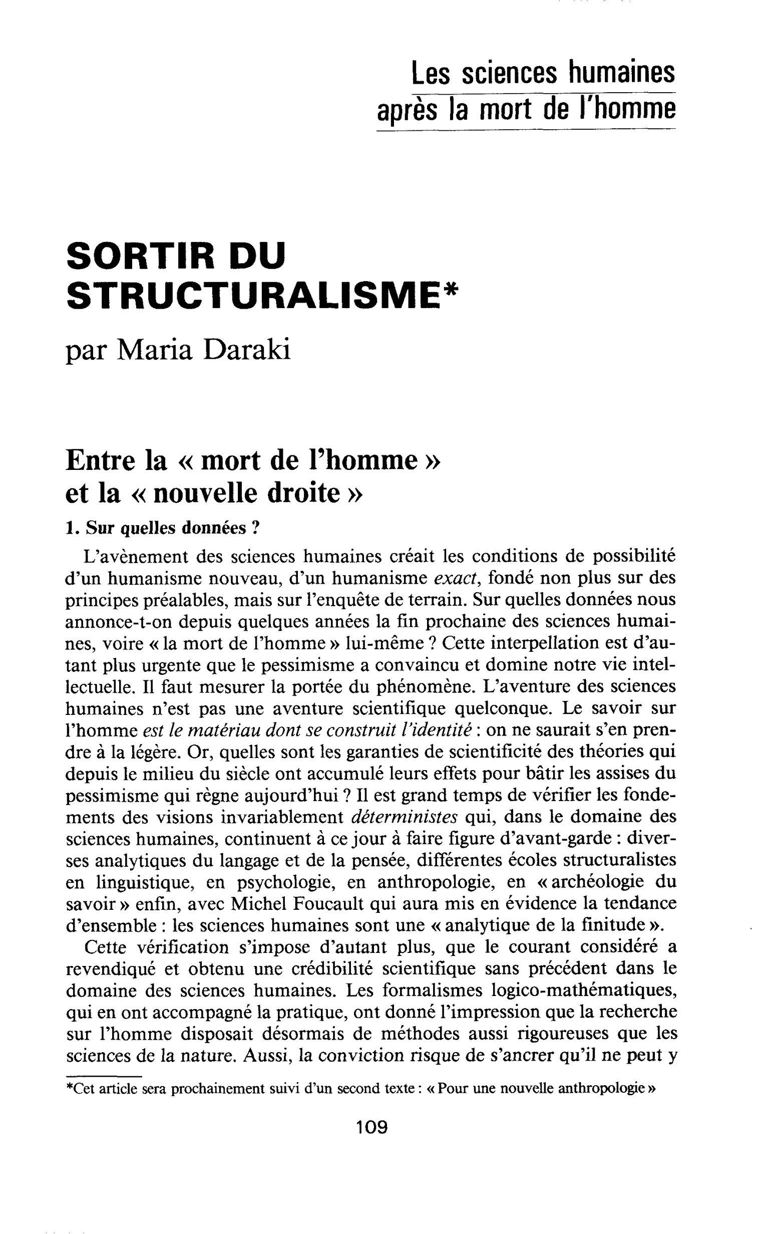 SORTIR DU STRUCTURALISME