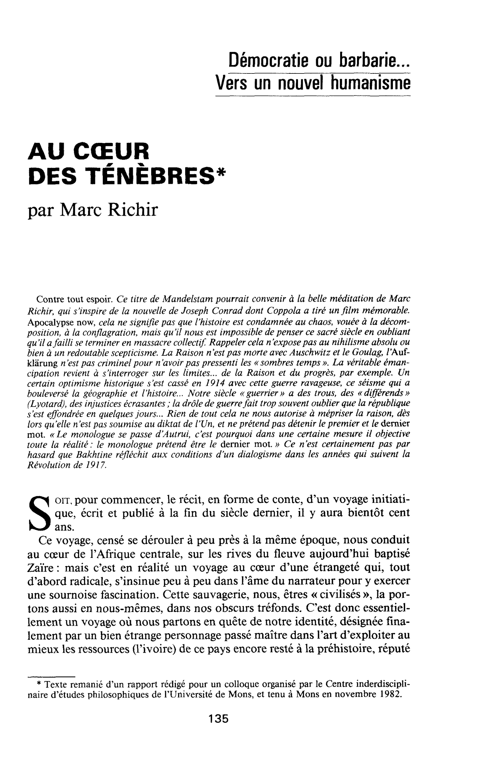 AU COEUR DES TÉNÈBRES