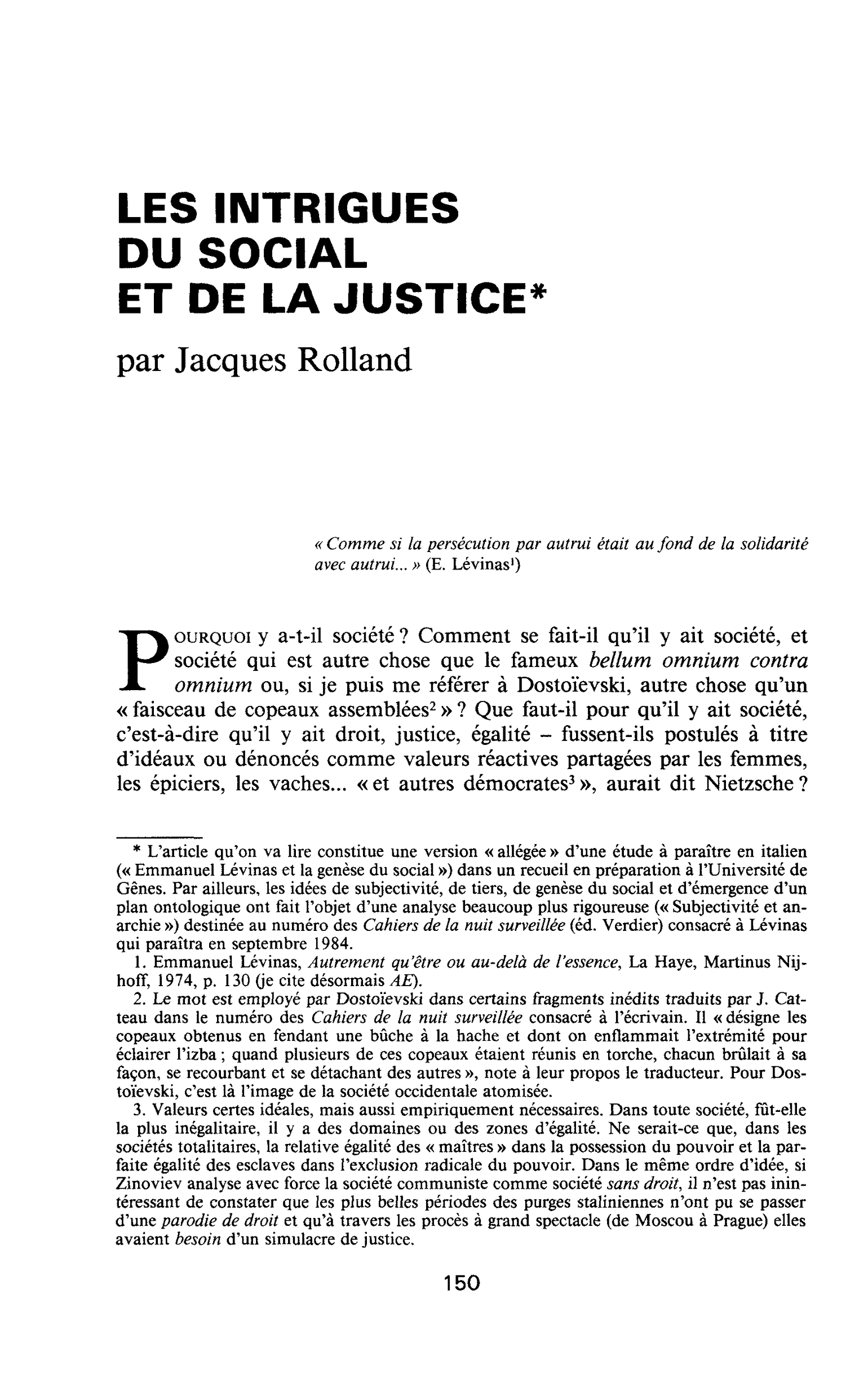 LES INTRIGUES DU SOCIAL ET DE LA JUSTICE