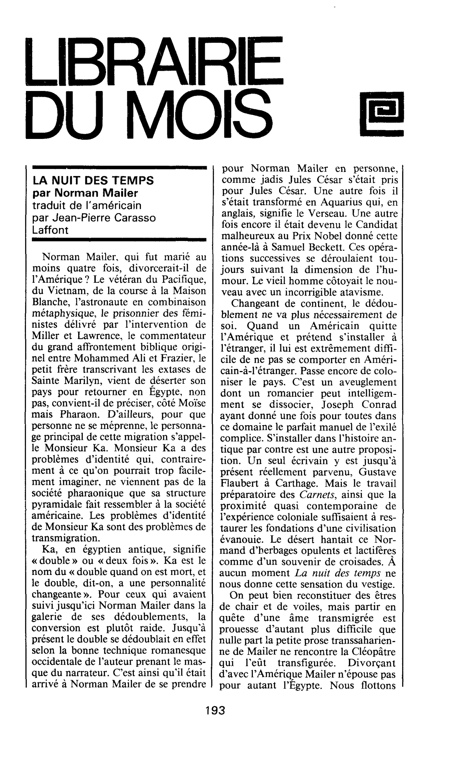 LA NUIT DES TEMPS par Norman Mailer