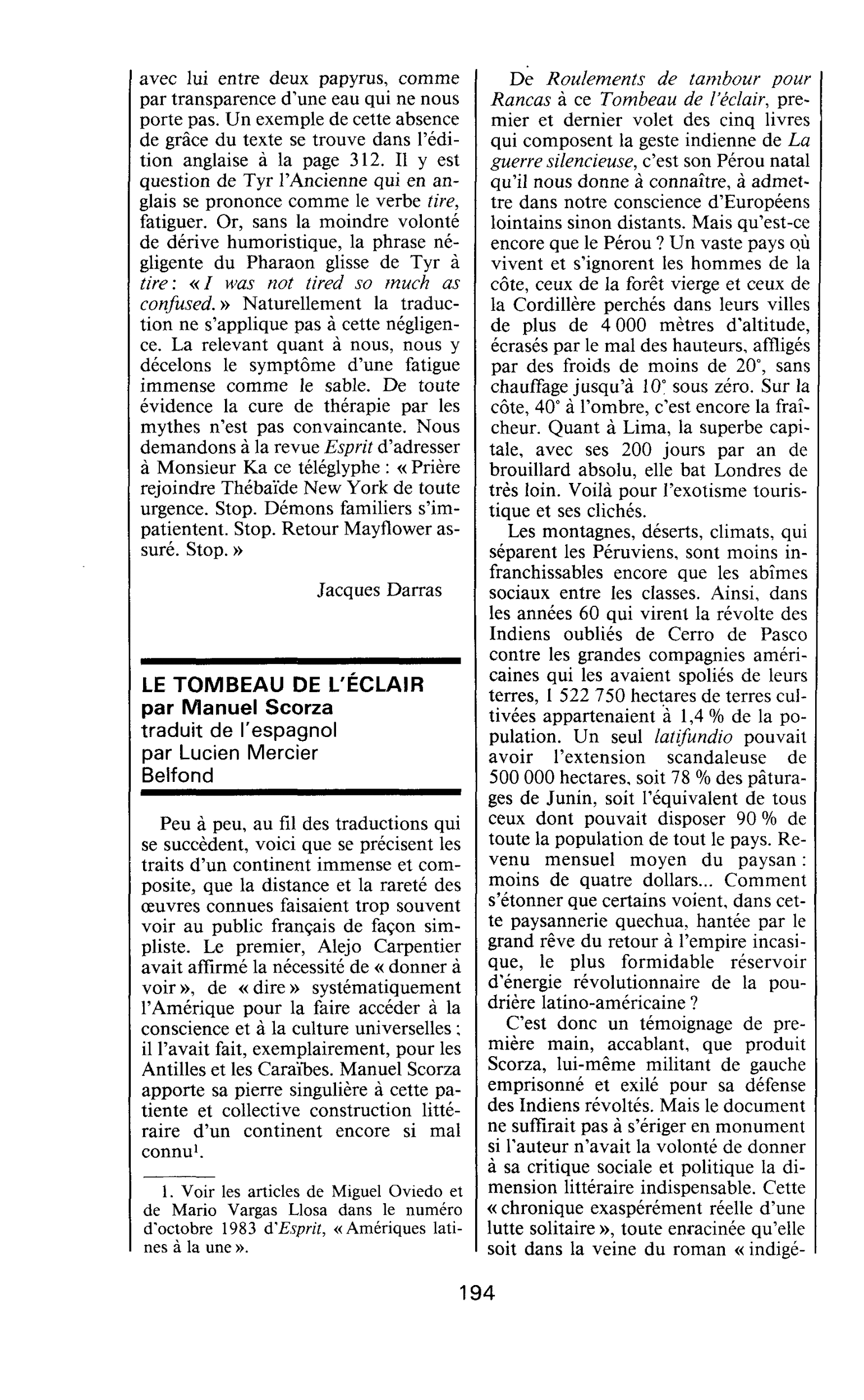 LE TOMBEAU DE L’ÉCLAIR par Manuel Scorza