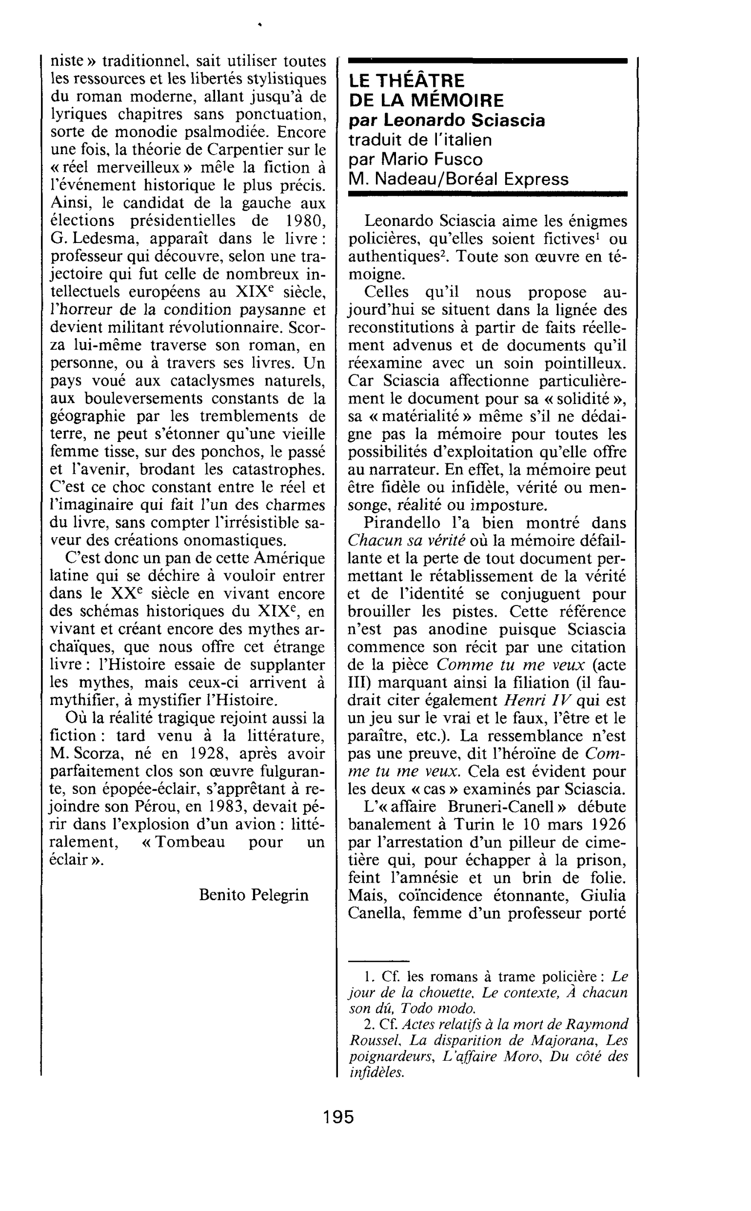 LE THÉÂTRE DE LA MÉMOIRE par Leonardo Sciascia