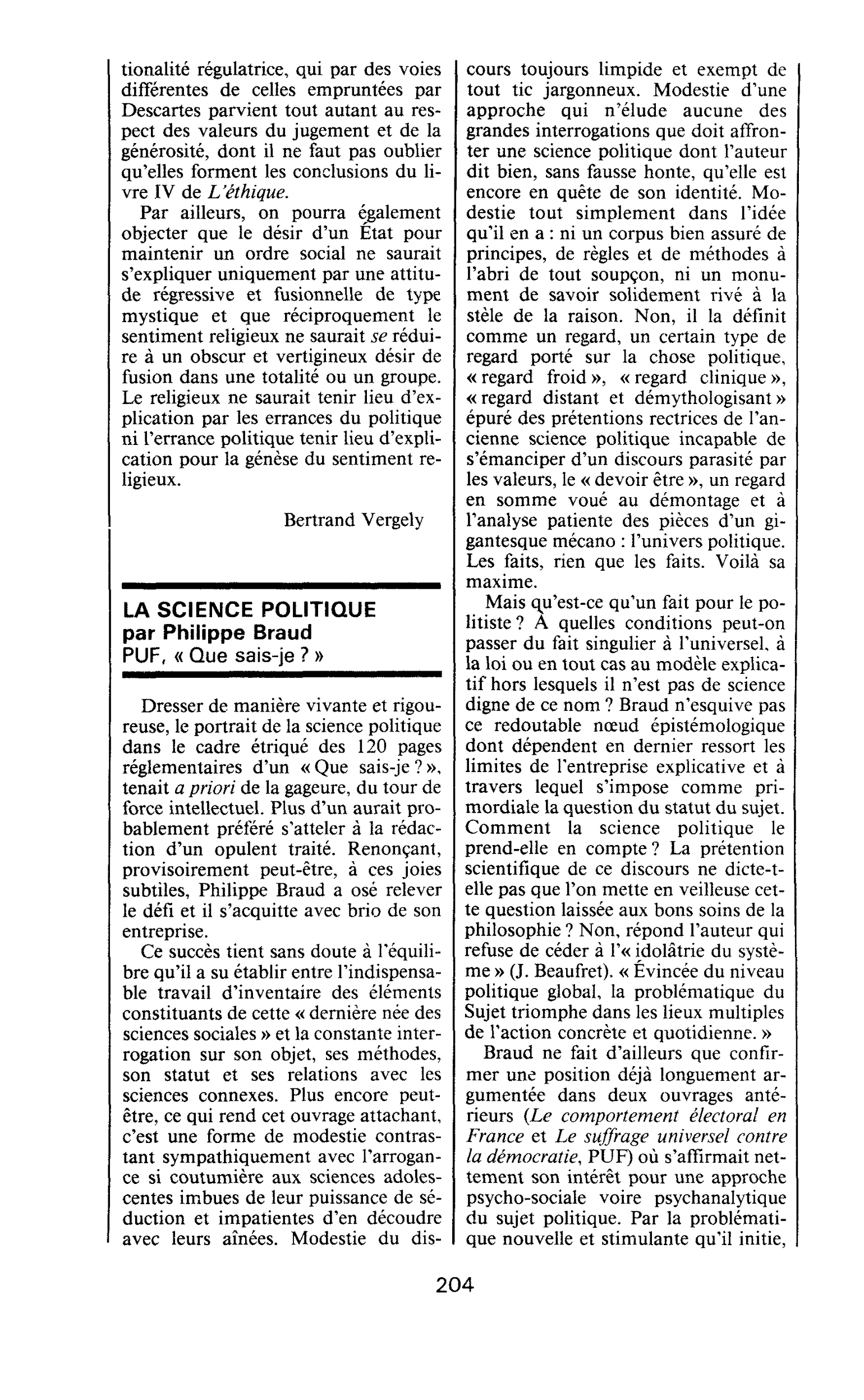 LA SCIENCE POLITIQUE par Philippe Braud
