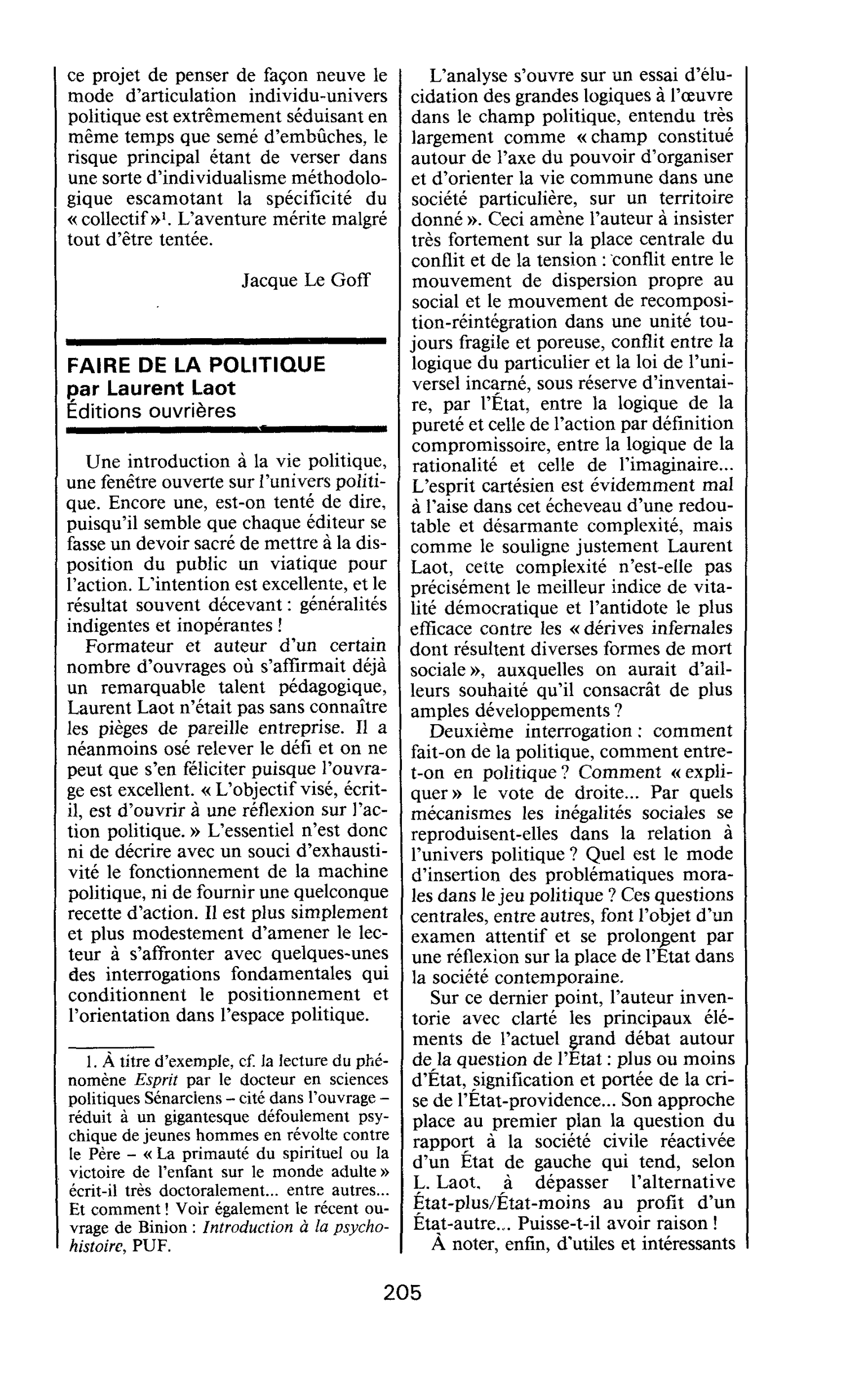 FAIRE DE LA POLITIQUE par Laurent Laot