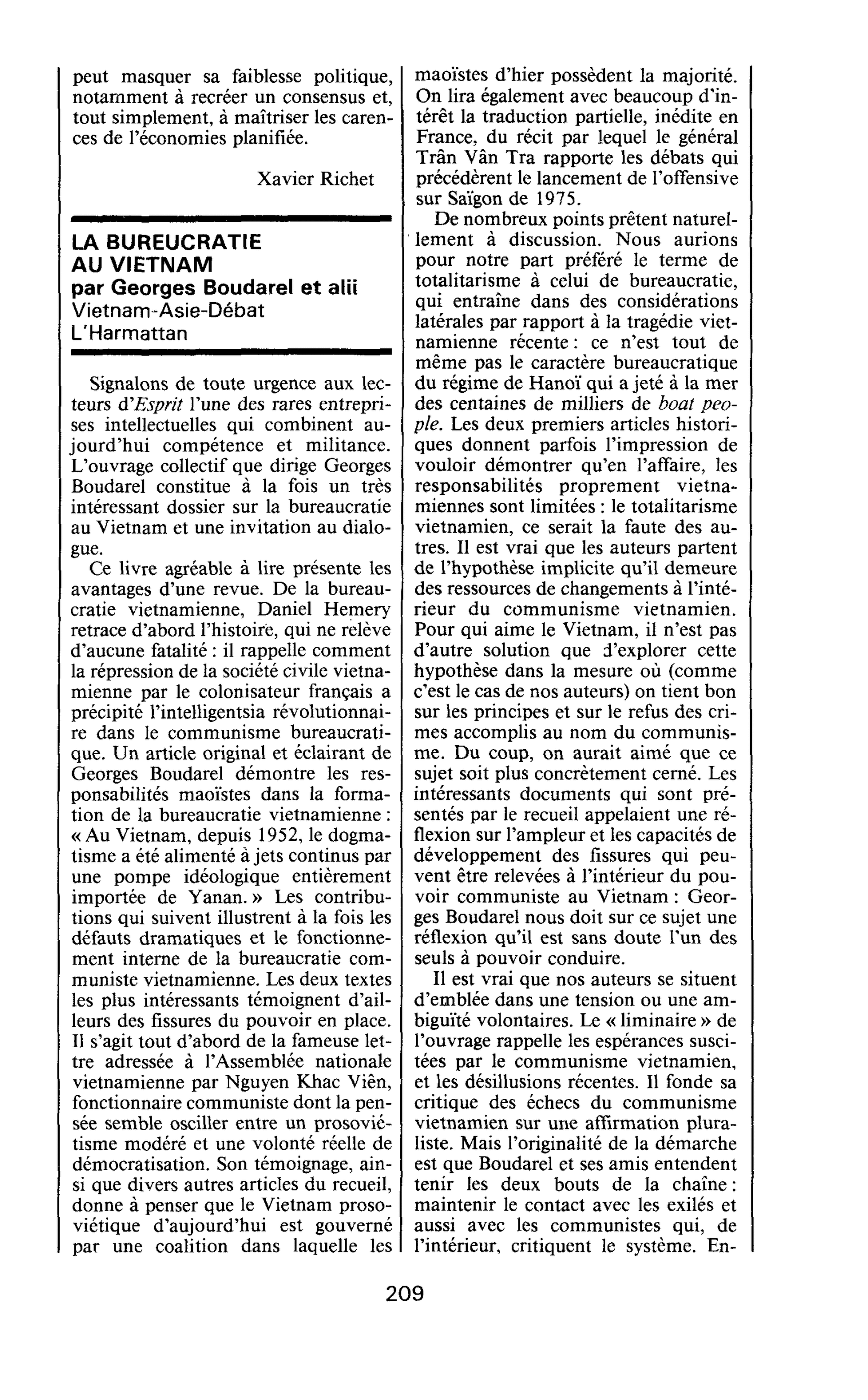 LA BUREAUCRATIE AU VIETNAM par Georges Boudarel et alii