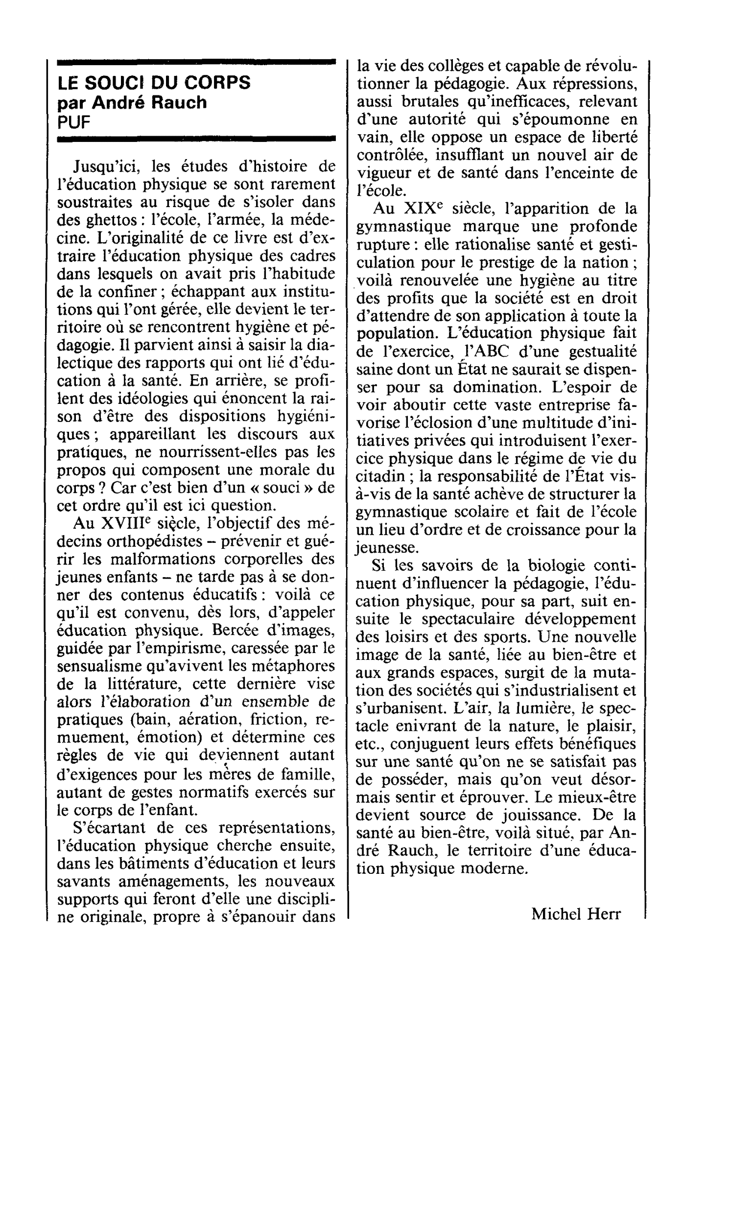 LE SOUCI DU CORPS par André Rauch