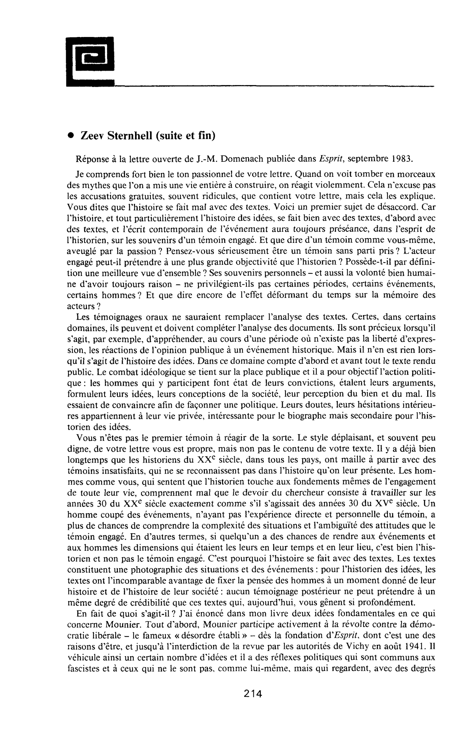 Zeev Stemhell (suite et fin)