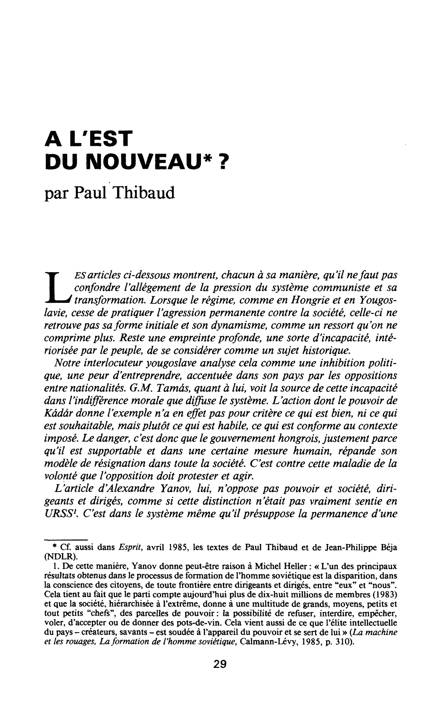 A L’EST DU NOUVEAU ?