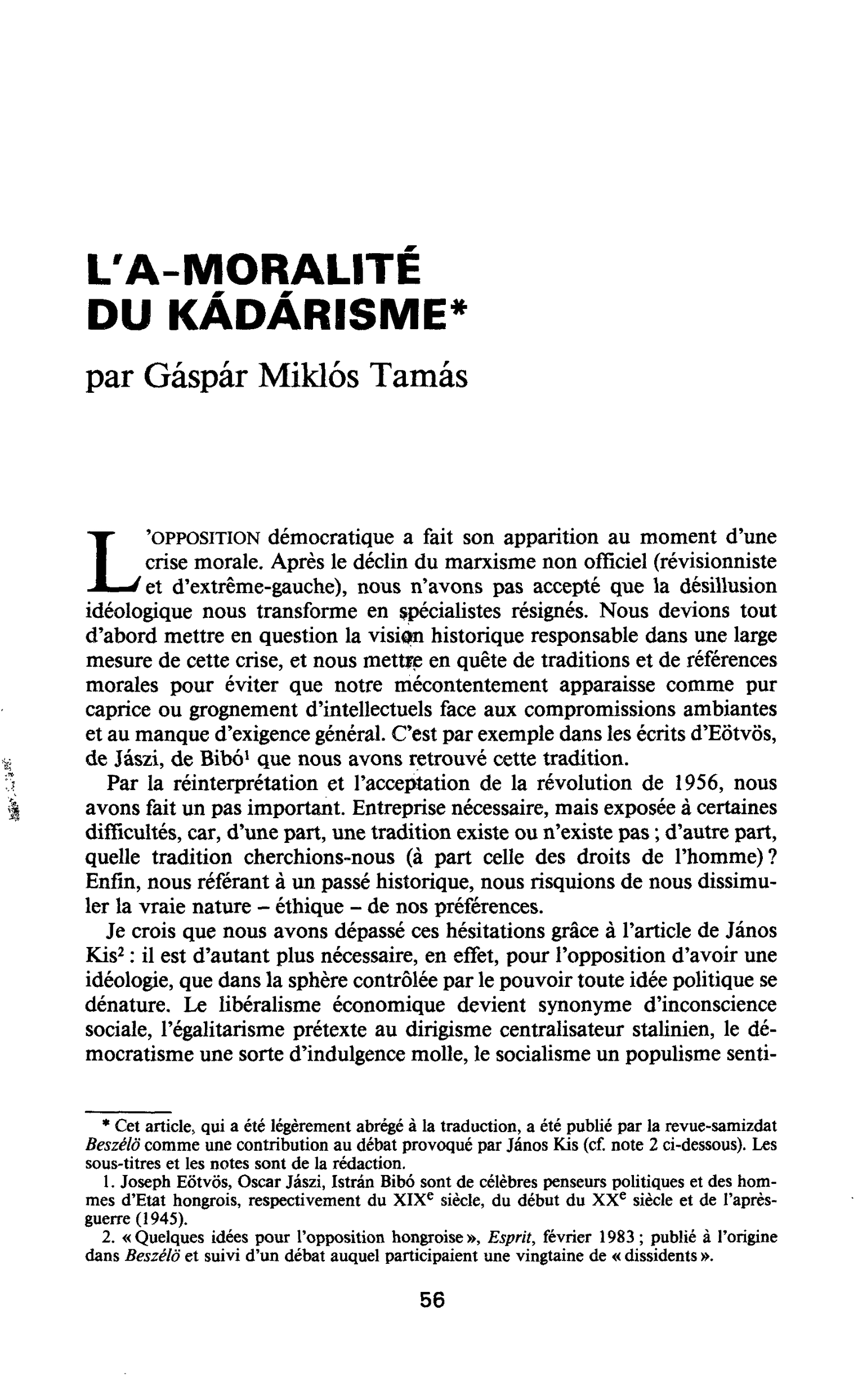 LA-MORALITE DU KÁDÁRISME