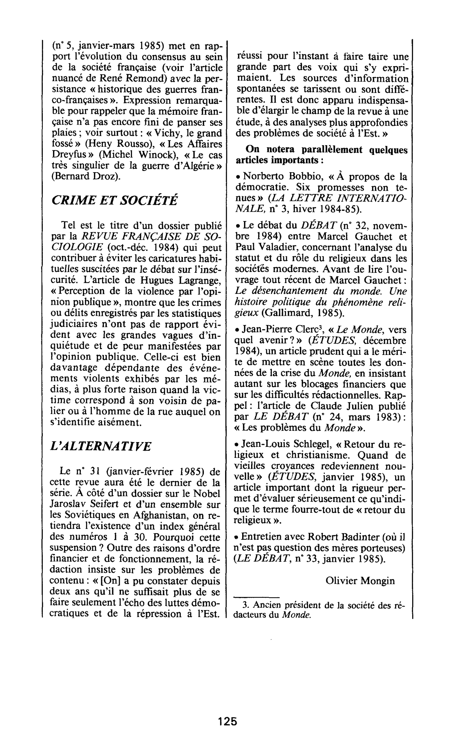 CRIME ET SOCIÉTÉ