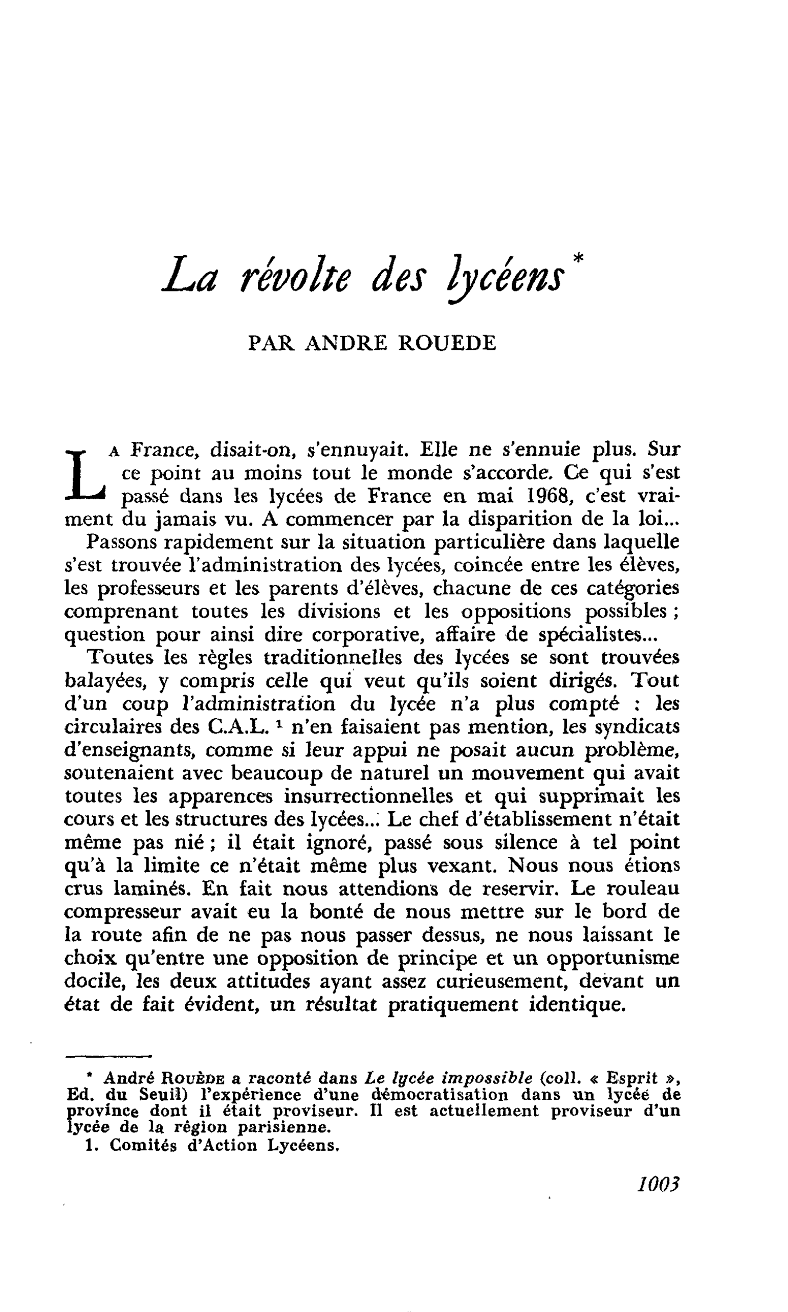 La révolte des lycéens