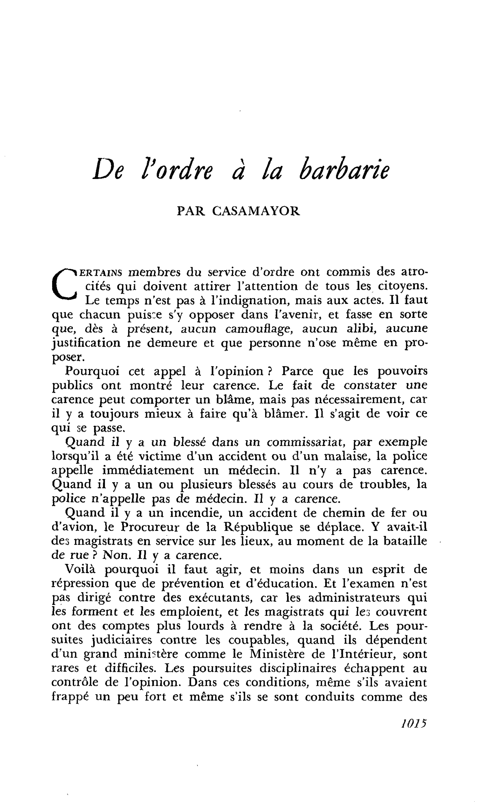 De l’ordre à la barbarie