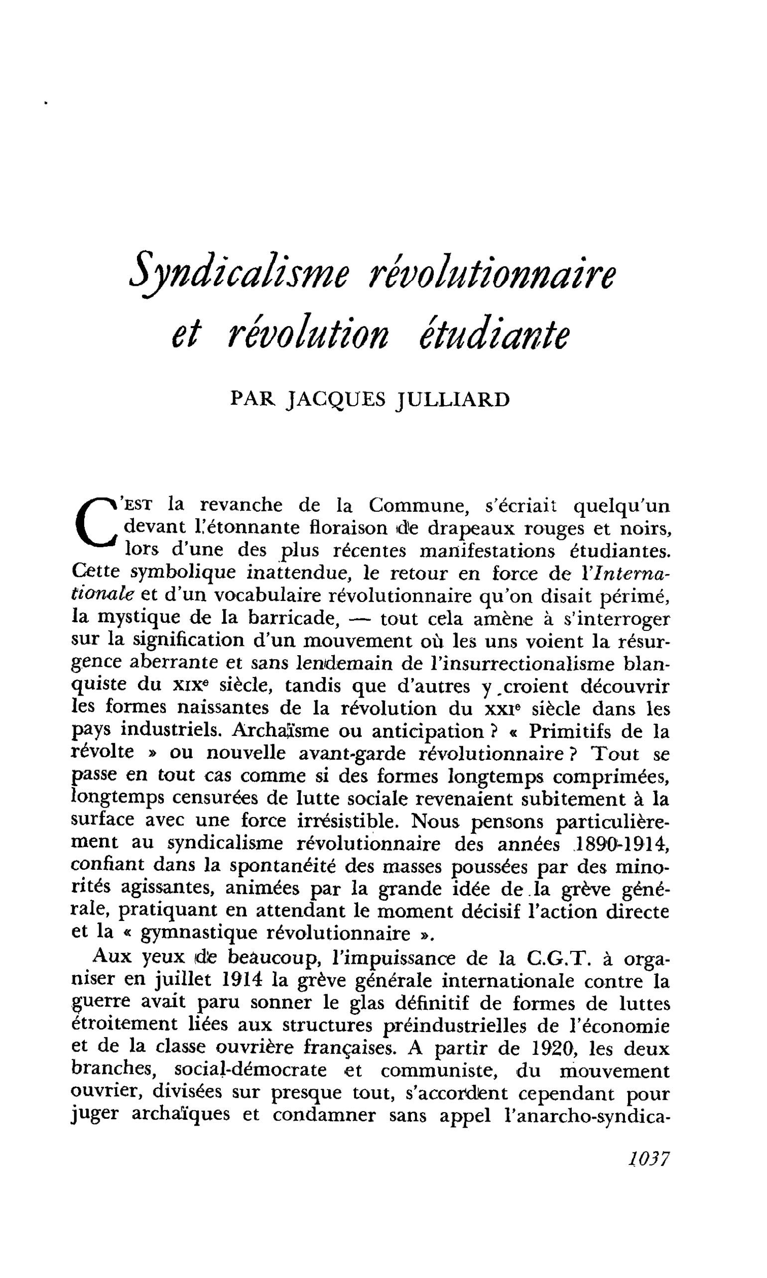Syndicalisme révolutionnaire et révolution étudiante