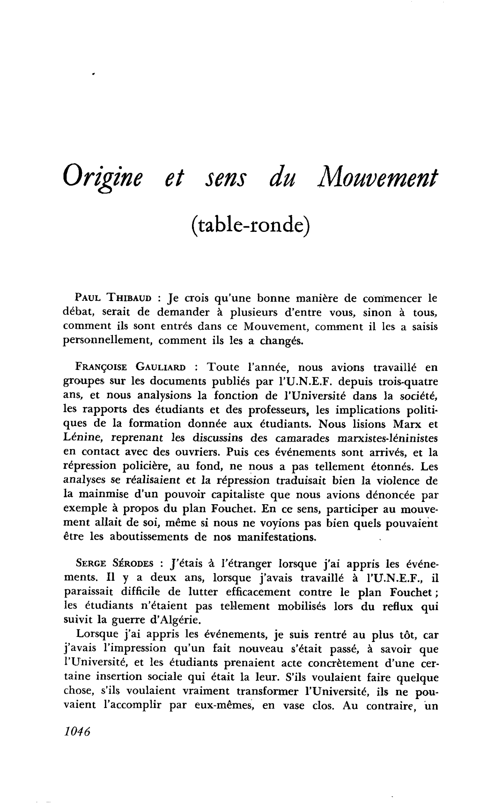 Origine et sens du Mouvement (table-ronde)