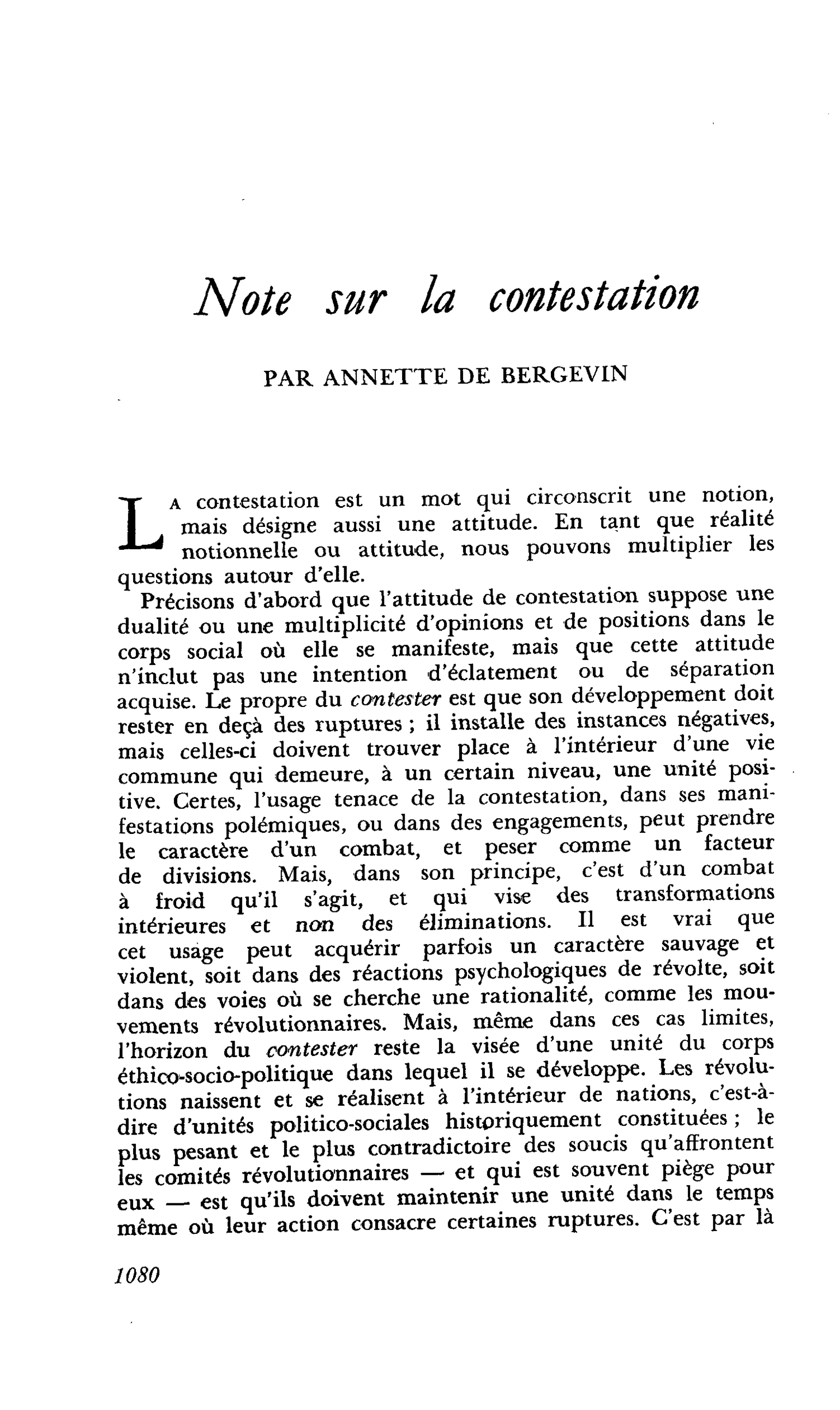 Note sur la contestation