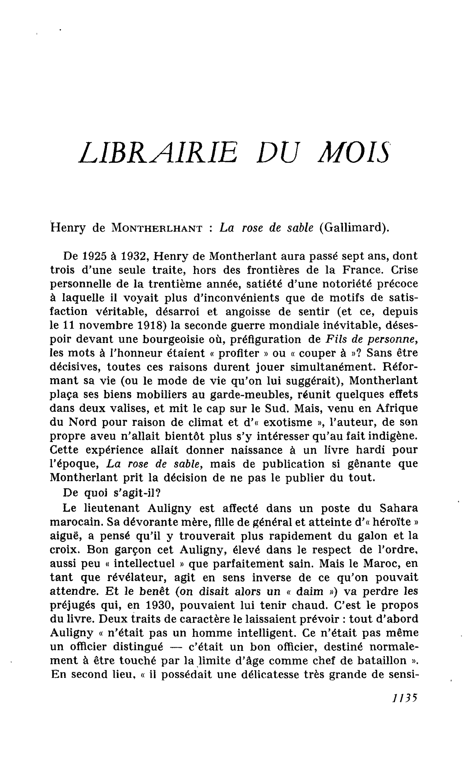 Henry de Montherlhant : La rose de sable