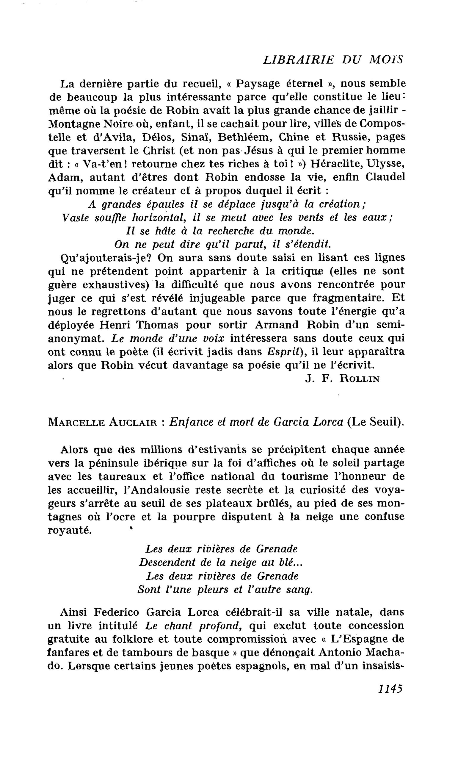 Marcelle Auclair : Enfance et mort de Garcia Lorca