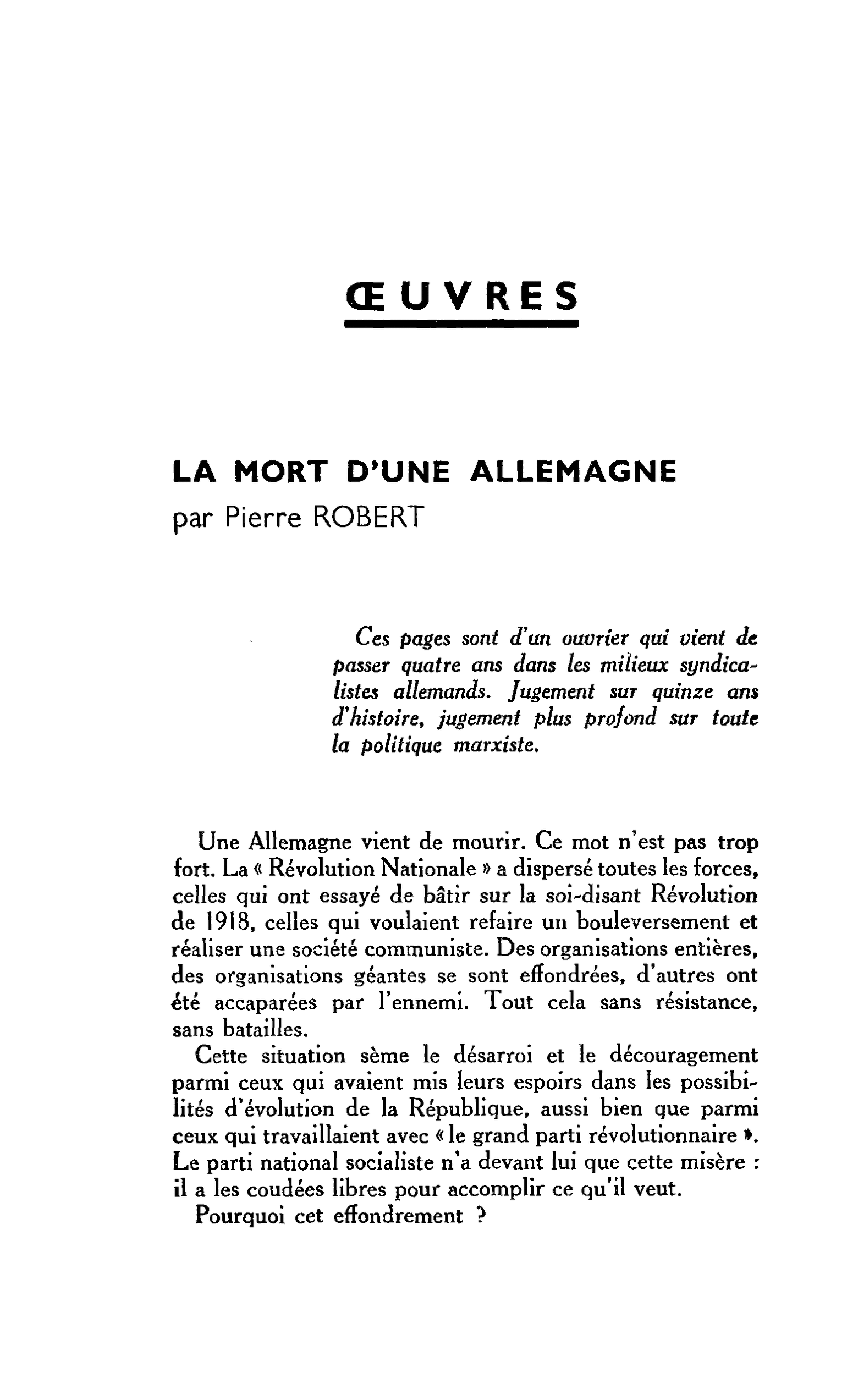LA MORT D’UNE ALLEMAGNE