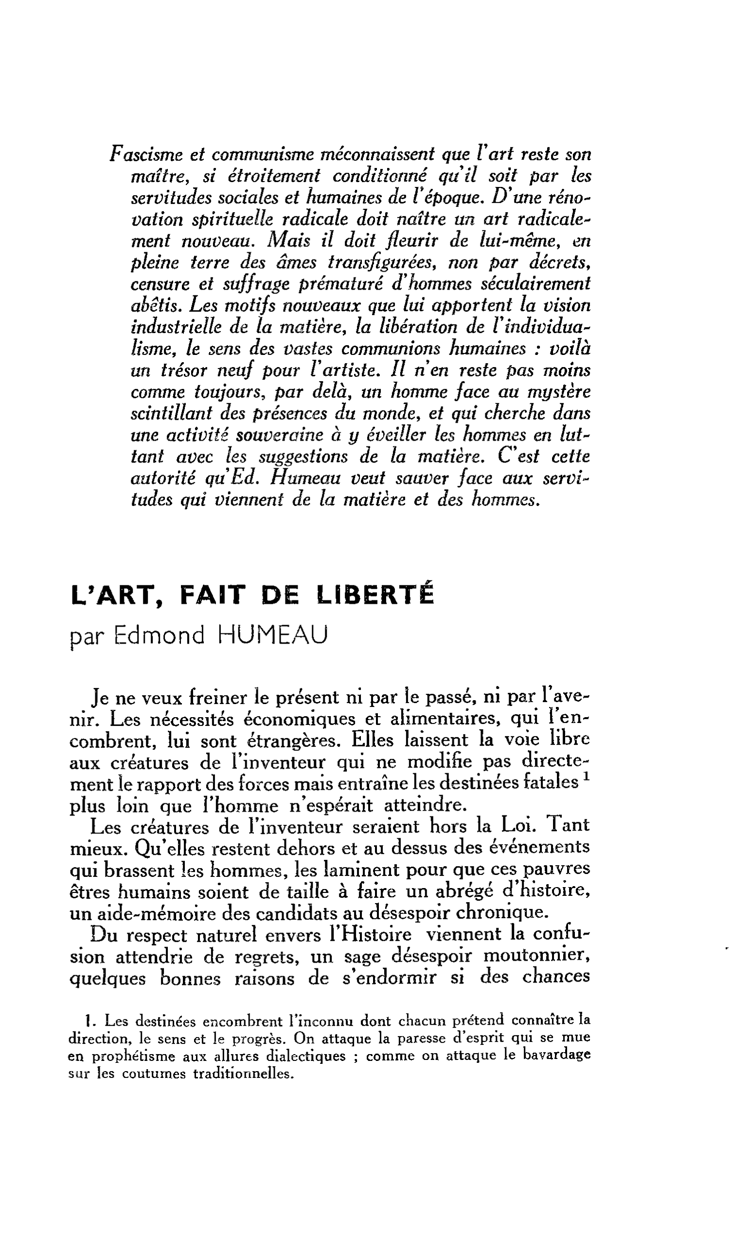 L’ART, FAIT DE LIBERTÉ