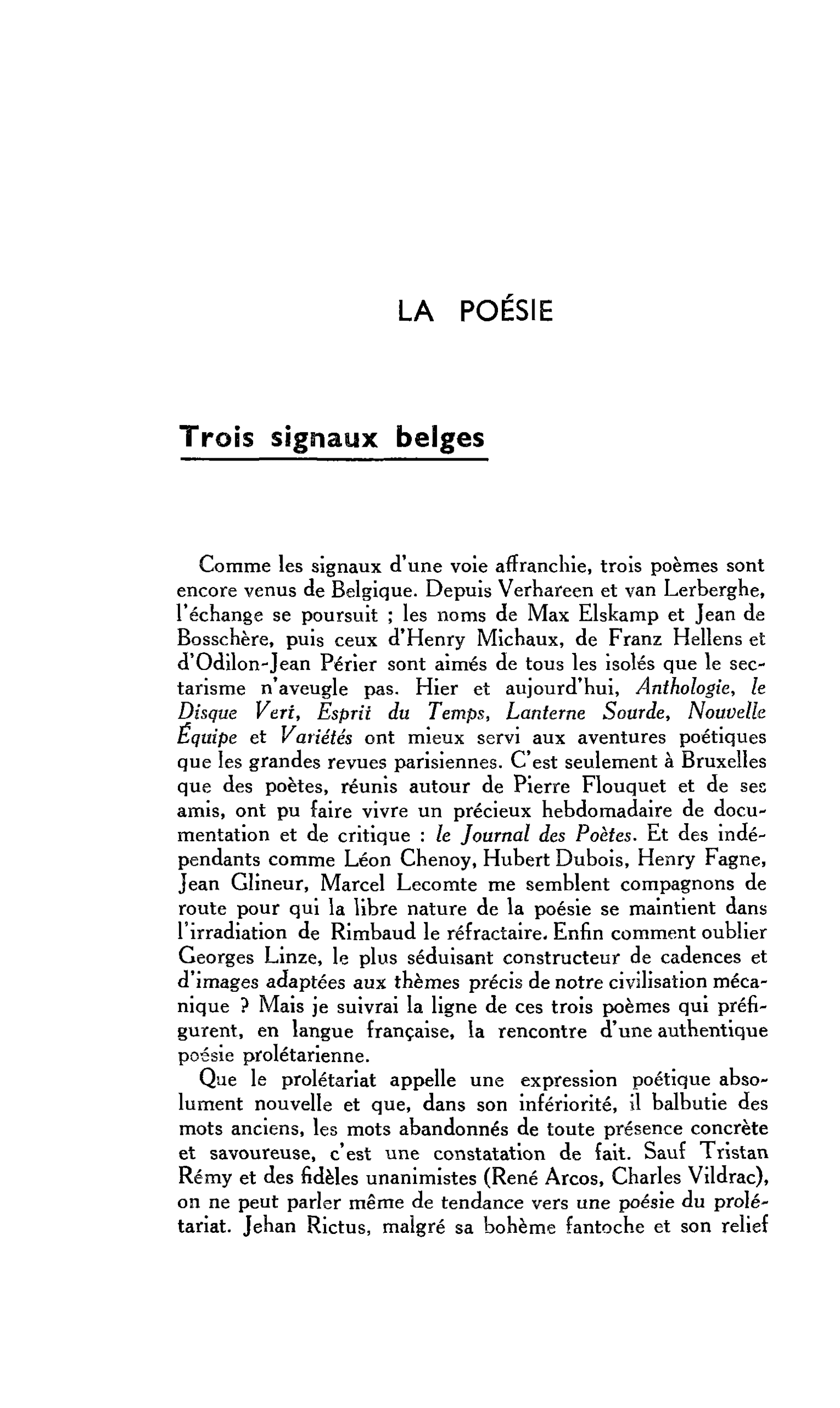 LA POÉSIE. Trois signaux belges
