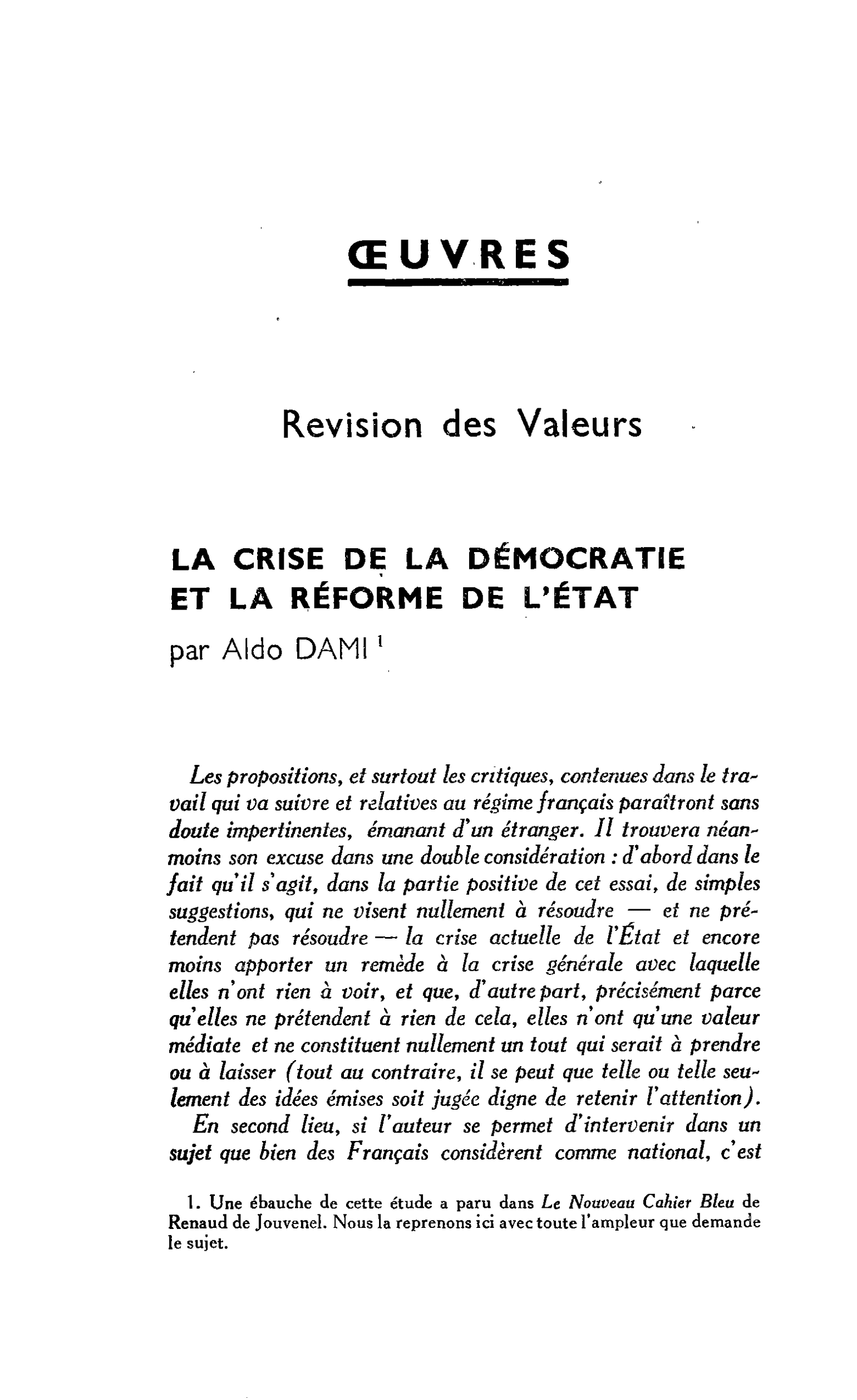 Revision des Valeurs. LA CRISE DE LA DÉMOCRATIE ET LA RÉFORME DE L’ÉTAT