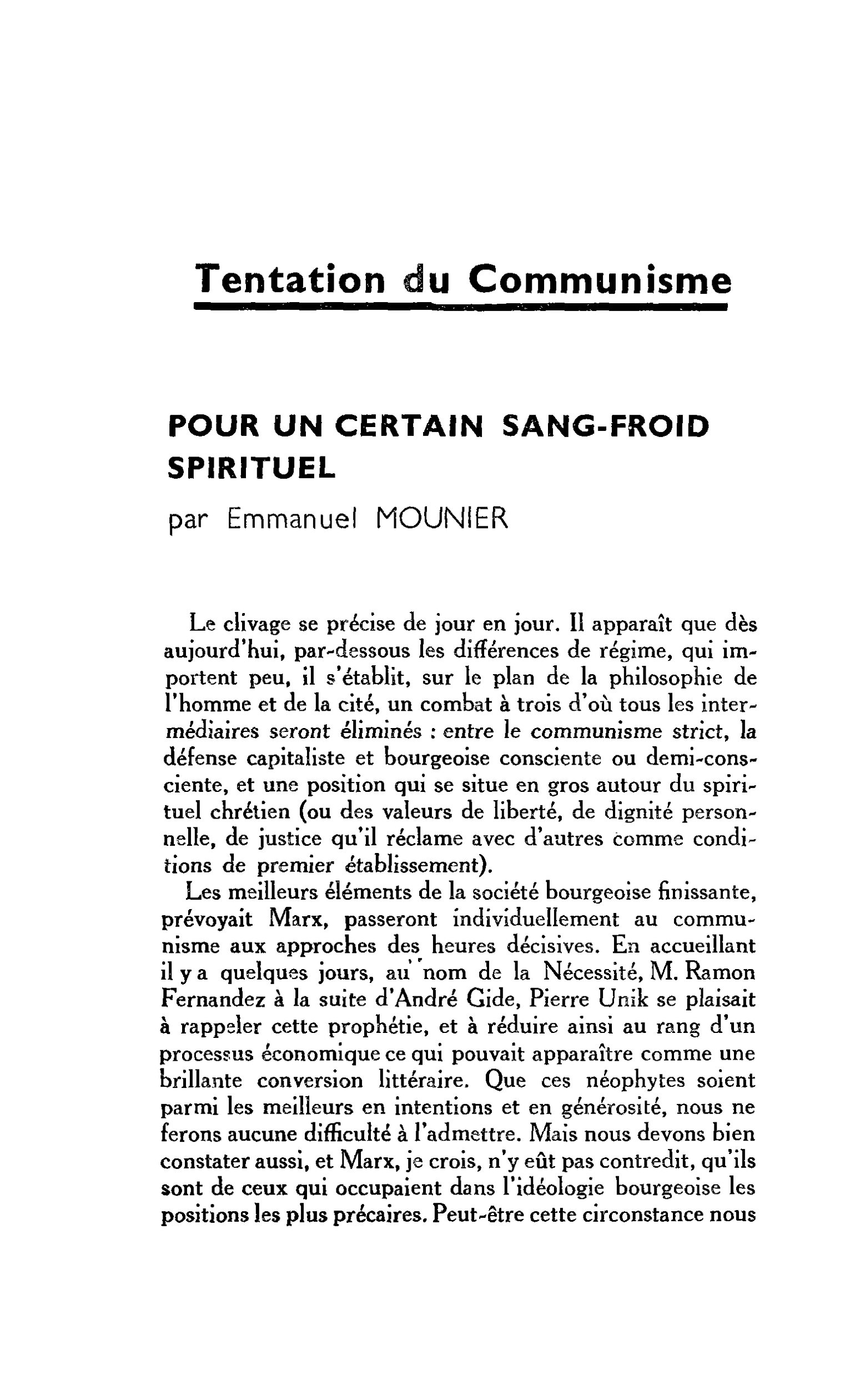 POUR UN CERTAIN SANG-FROID SPIRITUEL