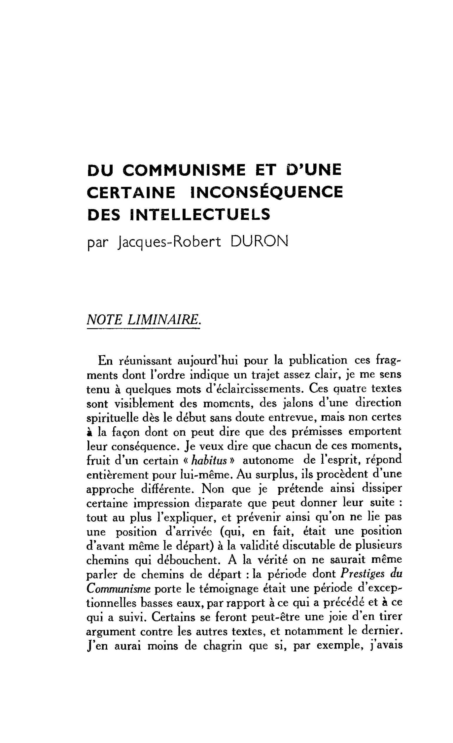 DU COMMUNISME ET D’UNE CERTAINE INCONSÉQUENCE DES INTELLECTUELS