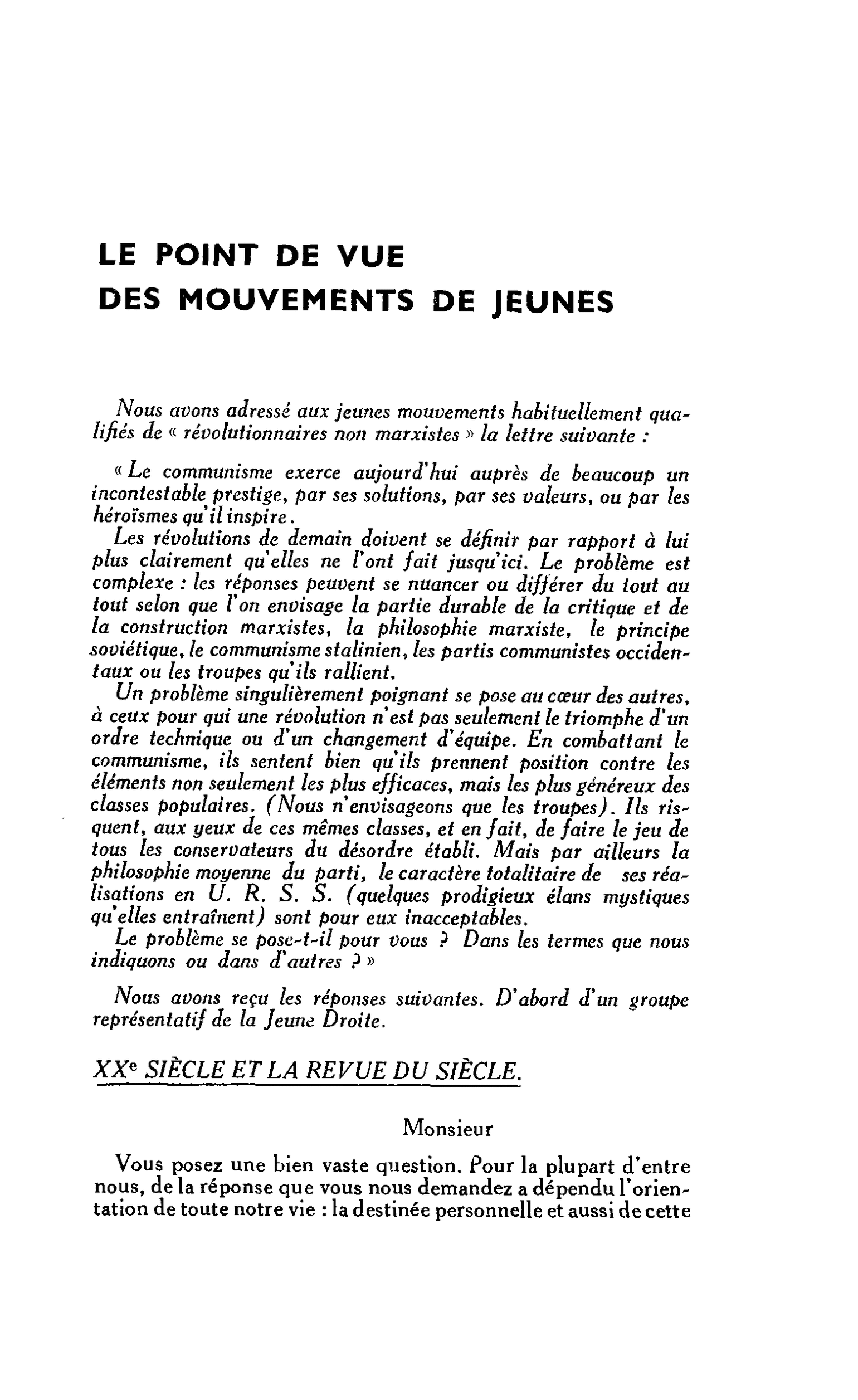 LE POINT DE VUE DES MOUVEMENTS DE JEUNES