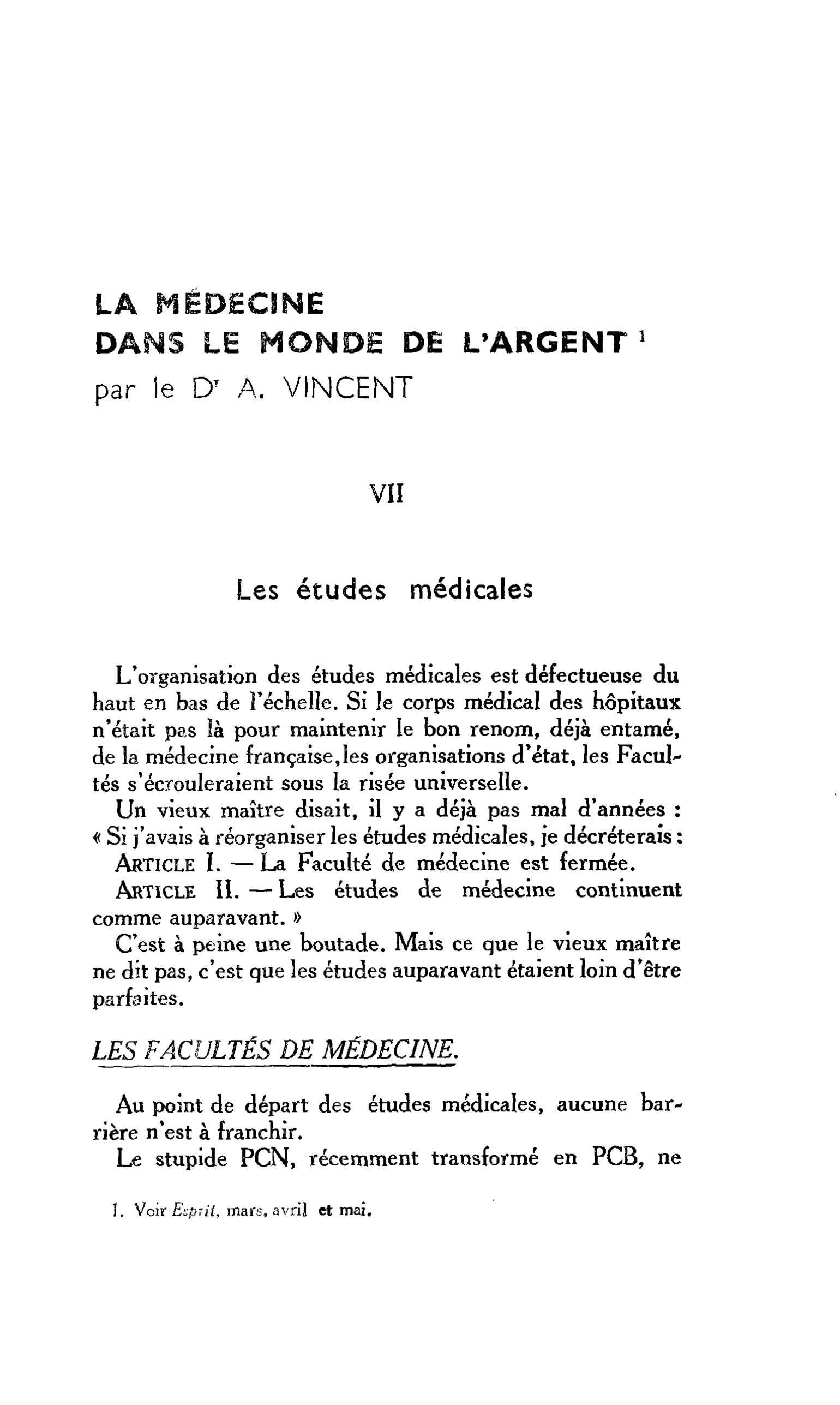 LA MÉDECINE DANS LE MONDE DE L’ARGENT