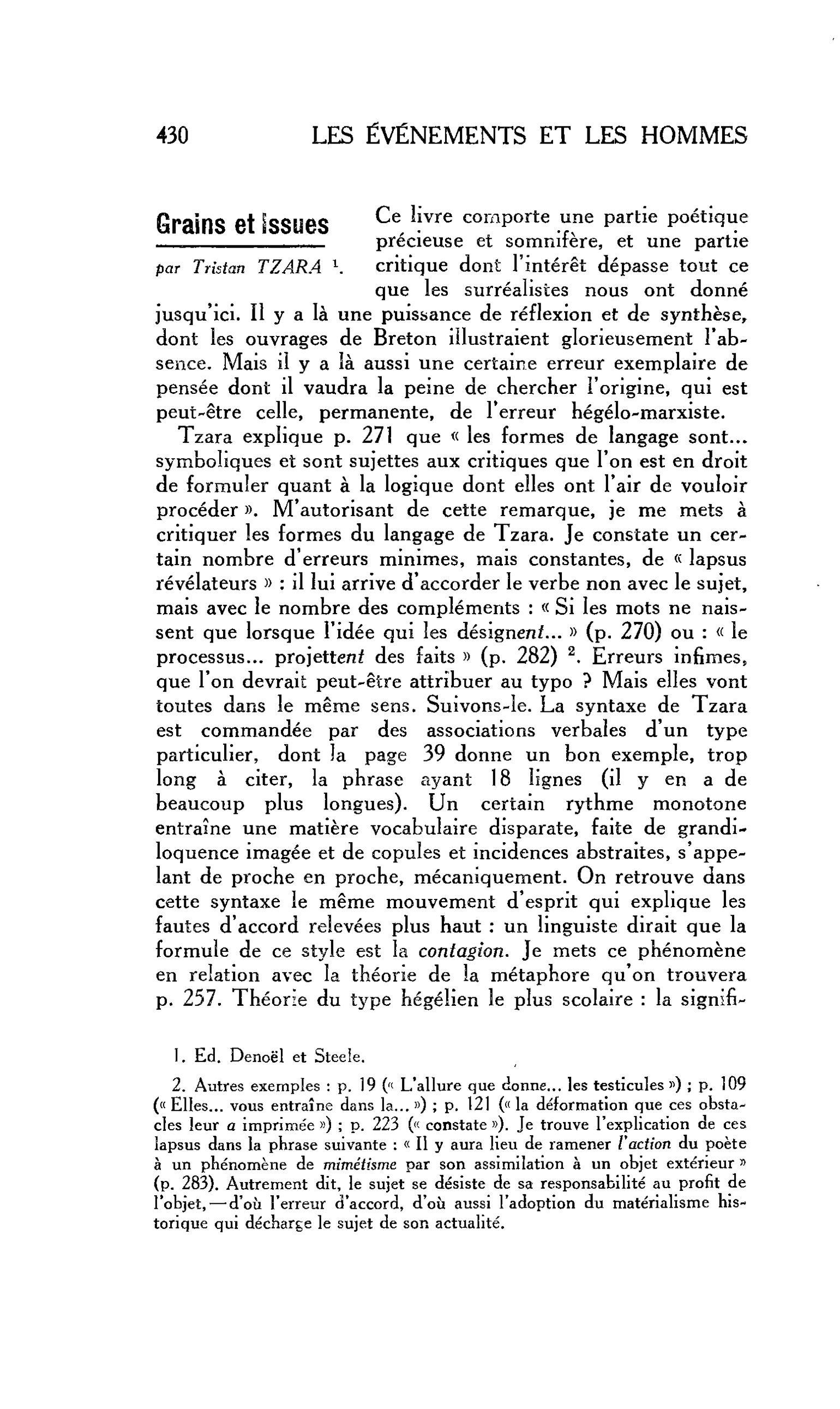 LES LETTRES : Grains et Issues par Tristan TZARA