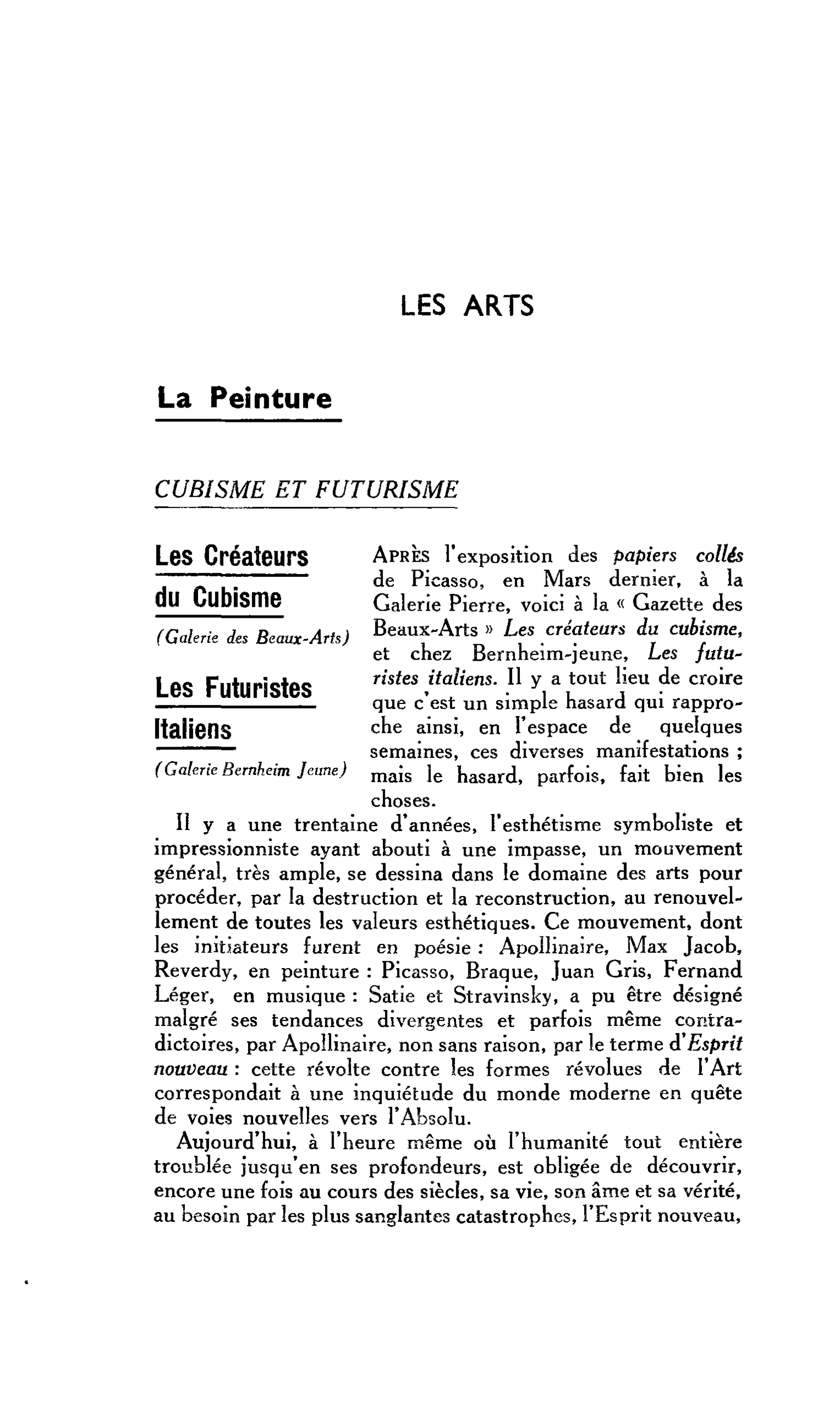 LES ARTS : La Peinture. CUBISME ET FUTURISME