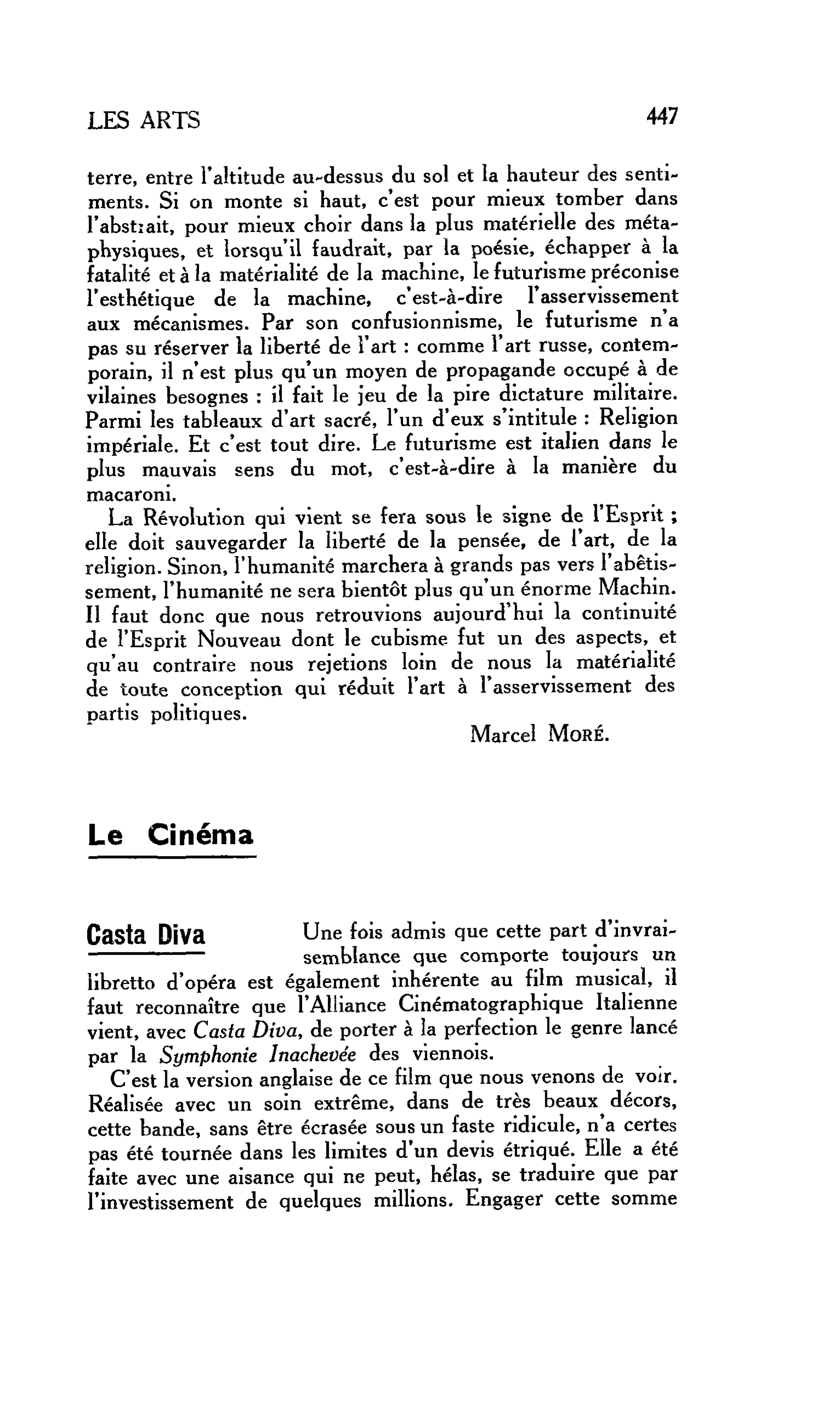 LES ARTS : Le Cinéma. Casta Diva