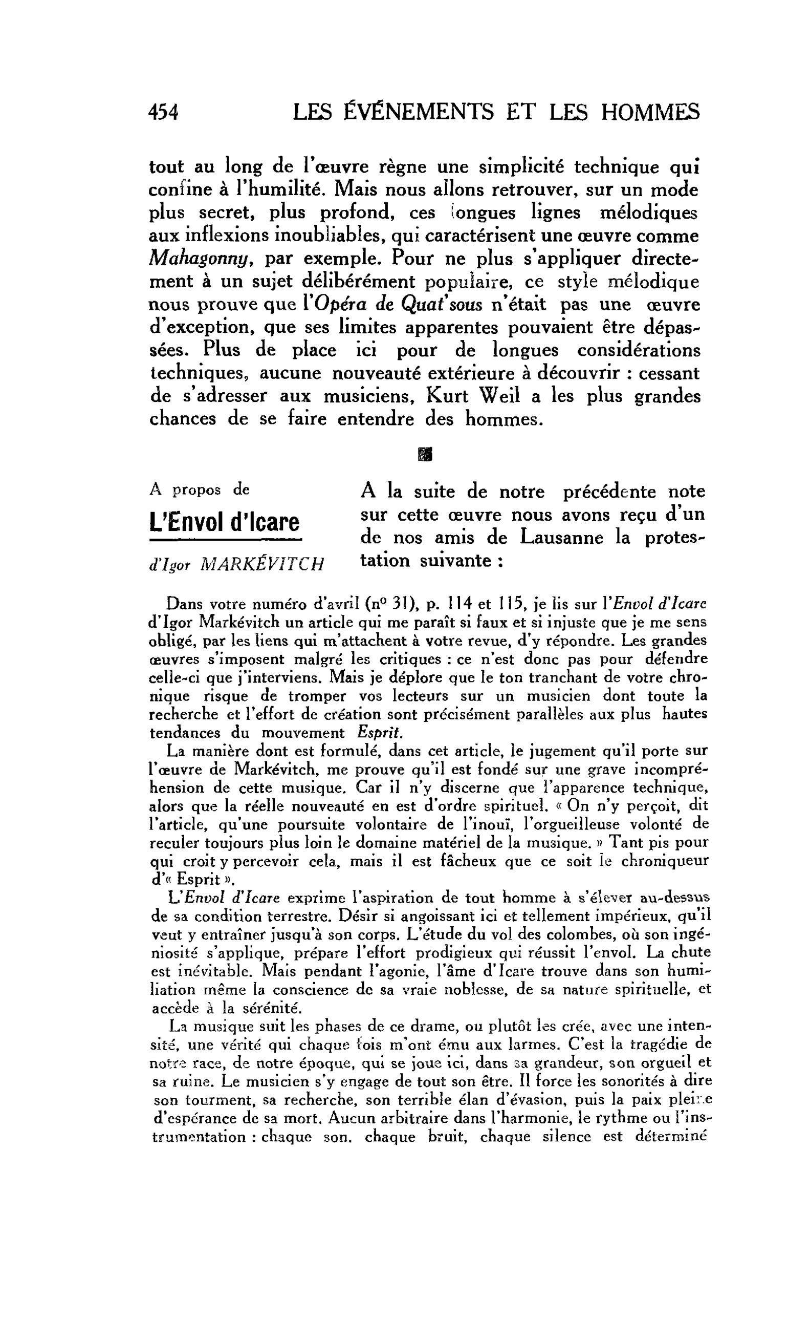 LES ARTS : A propos de L’Envol d’Icare d’Igor MARKÉVITCH