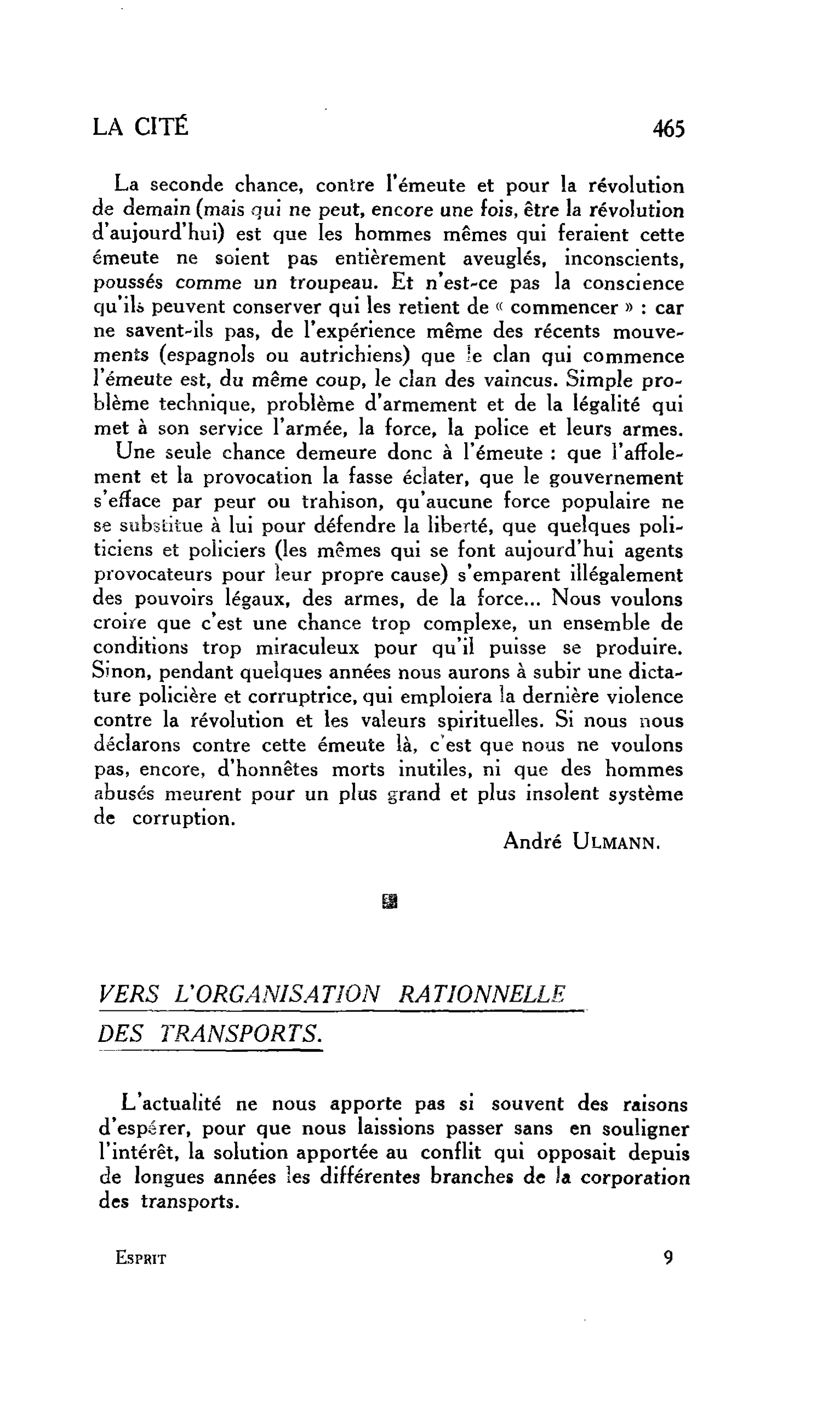 LA CITÉ : VERS L’ORGANISATION RATIONNELLE DES TRANSPORTS