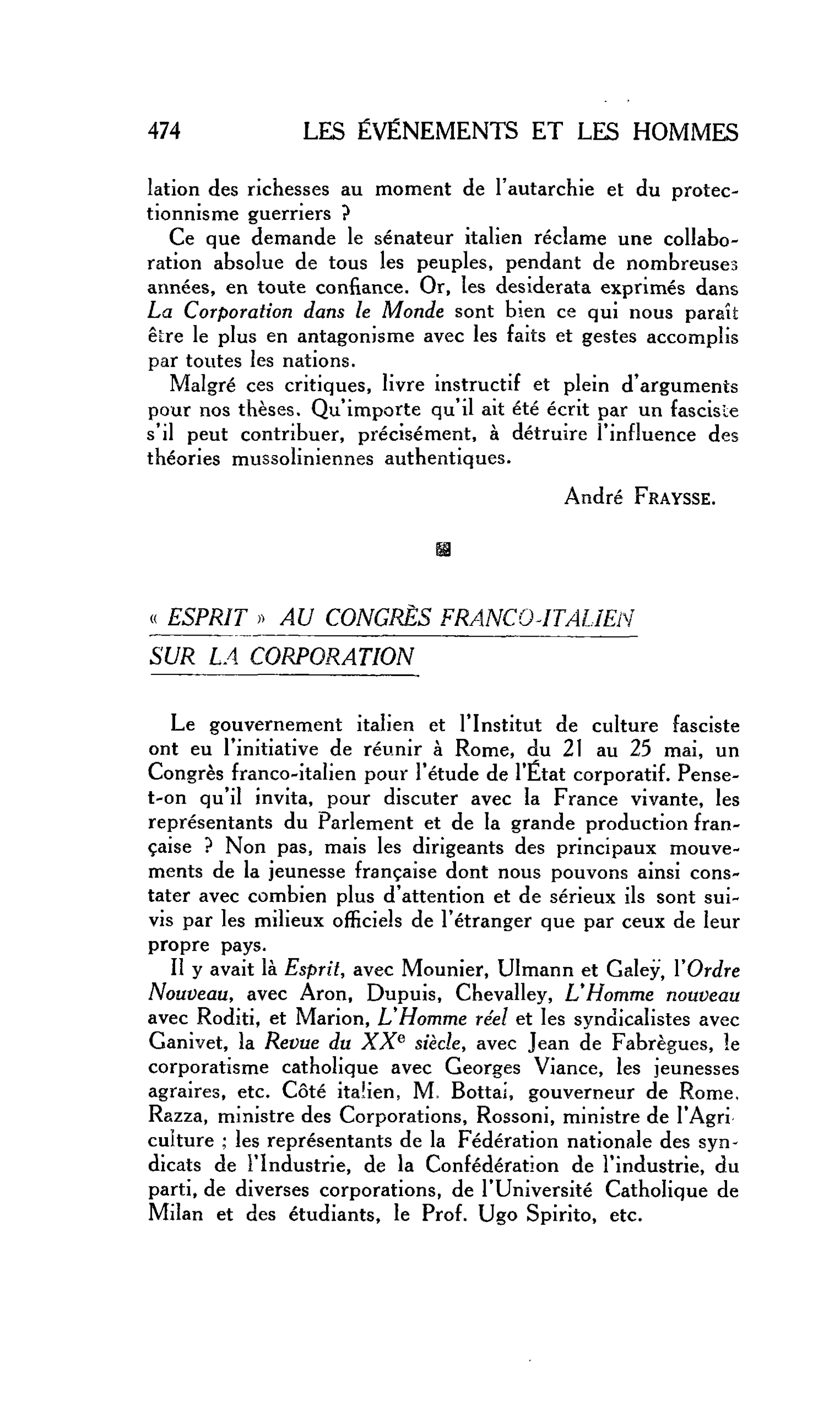 « ESPRIT » AU CONGRÈS FRANCO-ITALIEN SUR LA CORPORATION