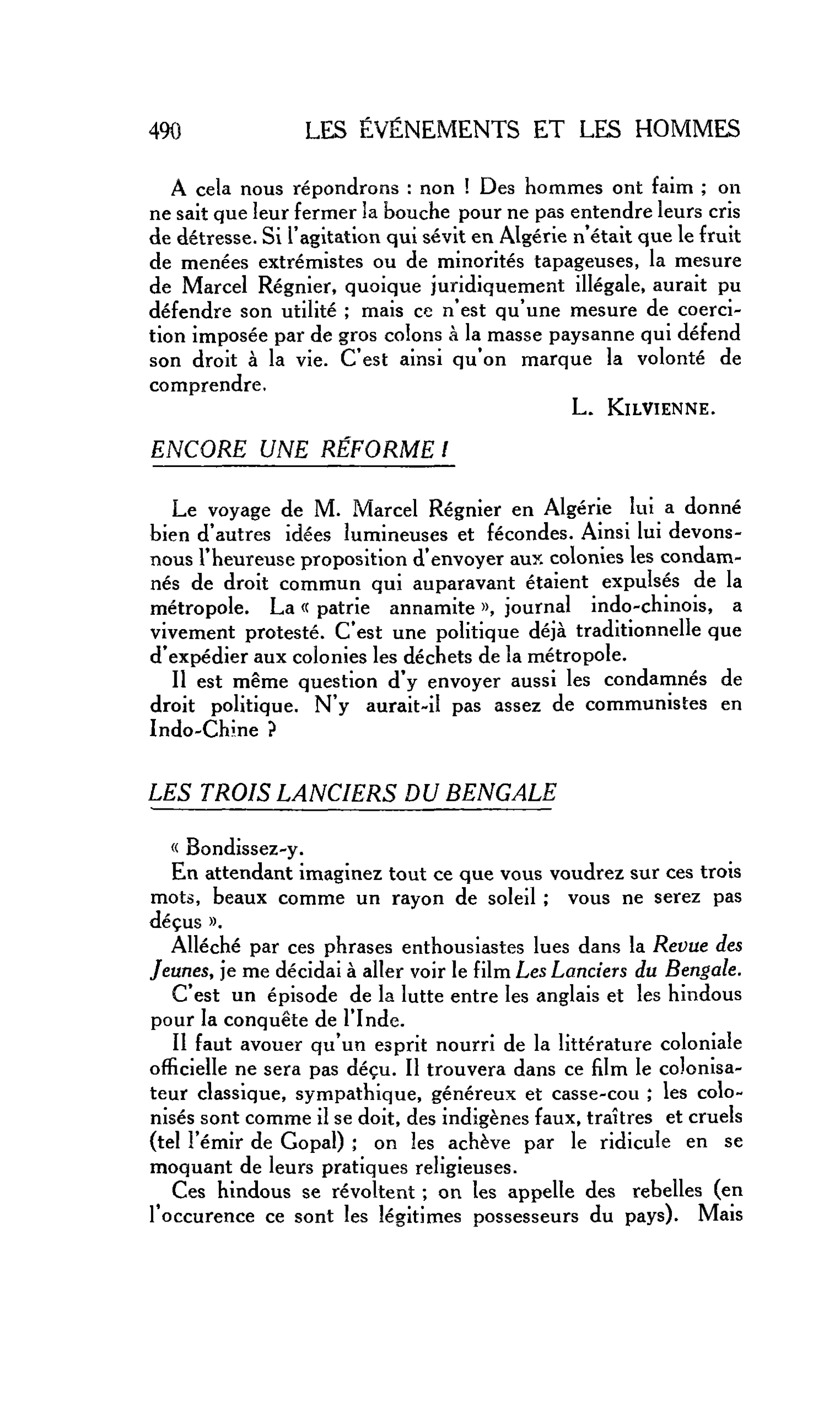 LA CITÉ : LES TROIS LANCIERS DU BENGALE
