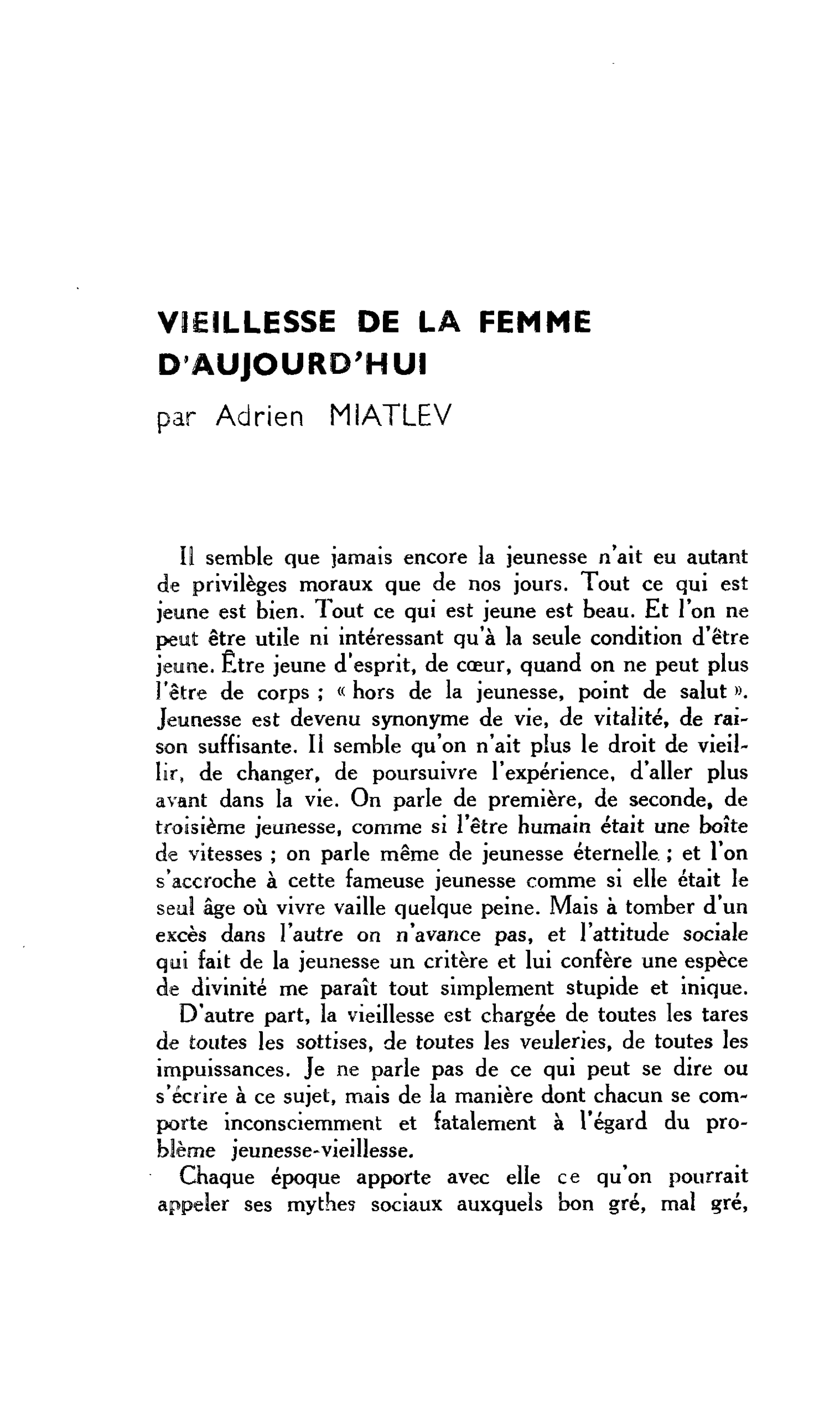 VIEILLESSE DE LA FEMME D’AUJOURD’HUI