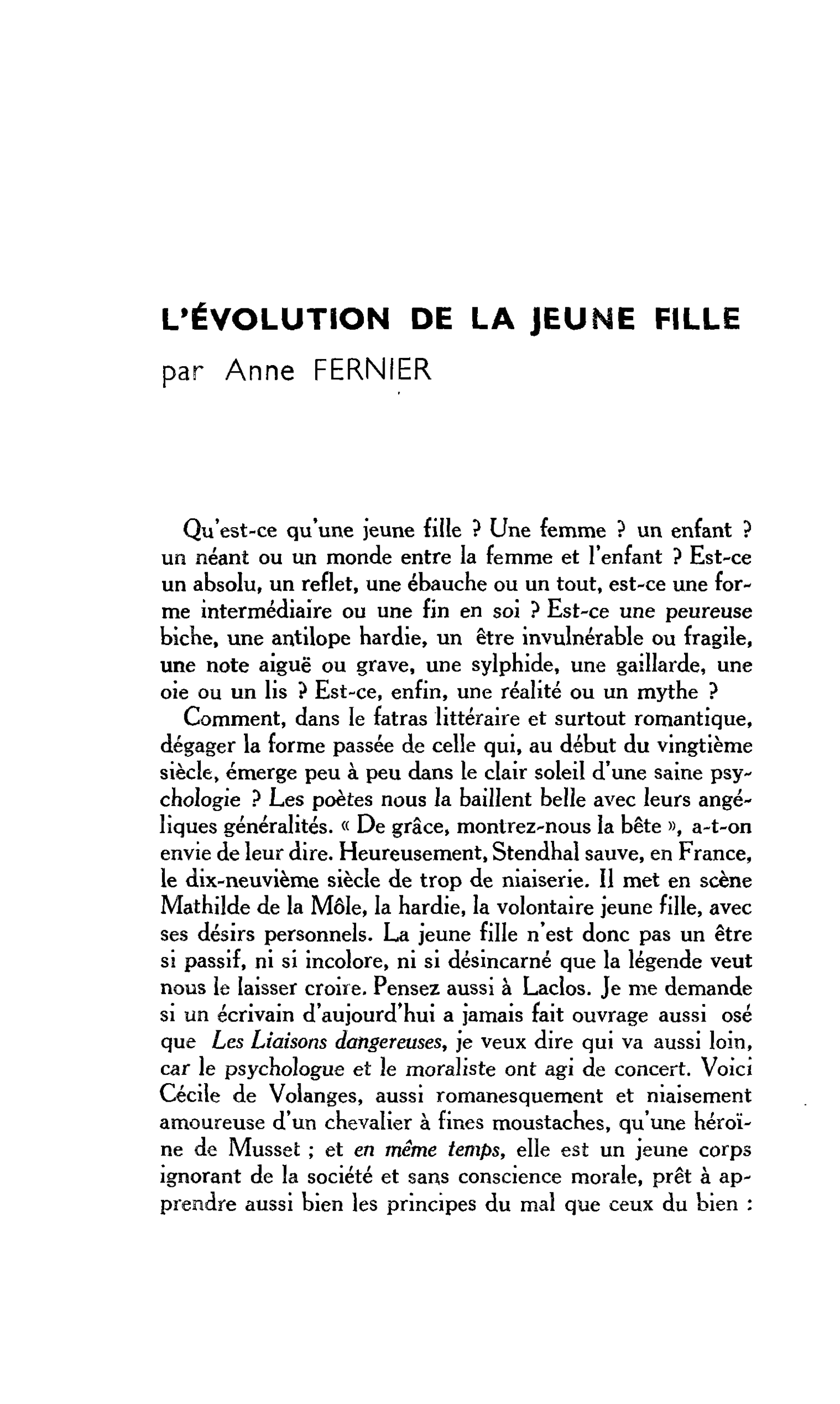 L’ÉVOLUTION DE LA JEUNE FILLE