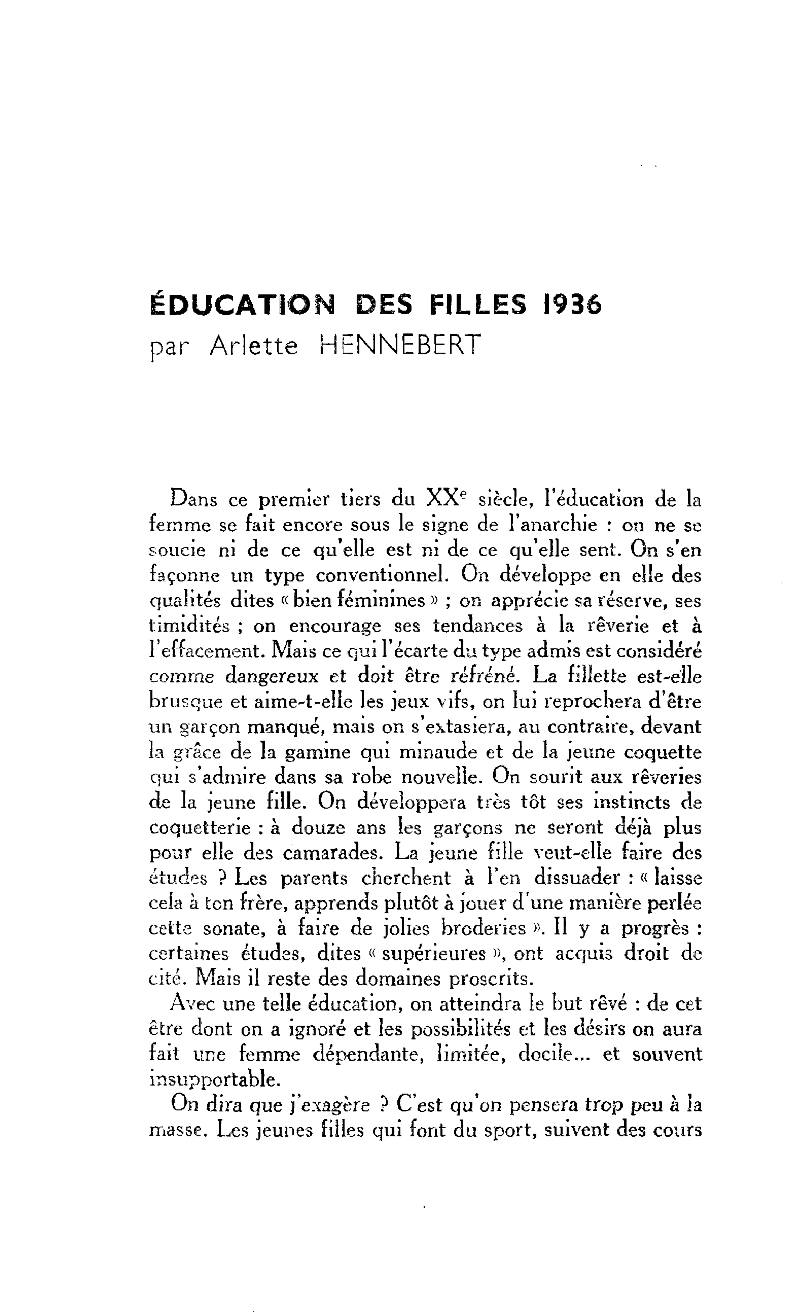 ÉDUCATION DES FILLES 1936