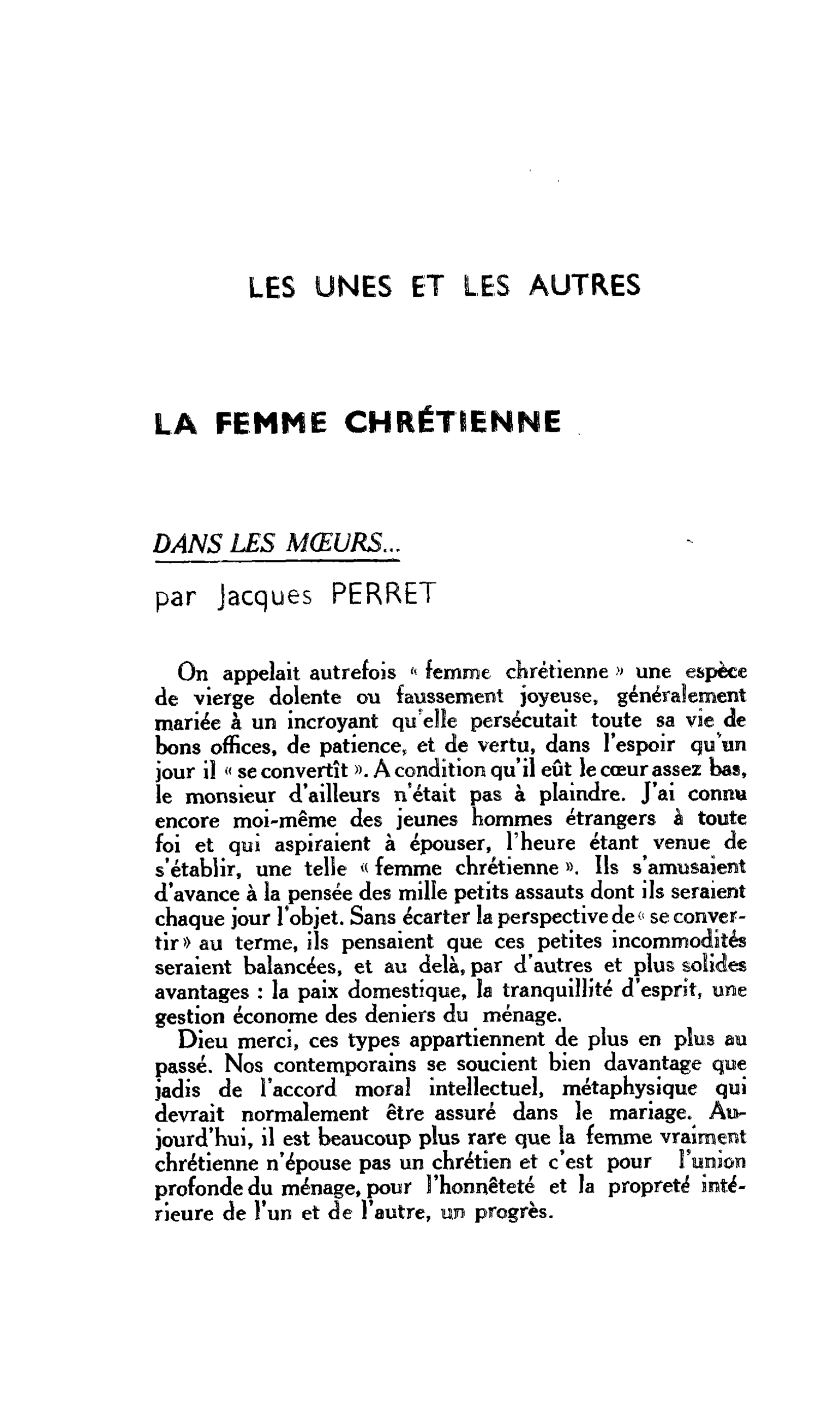 LA FEMME CHRÉTIENNE DANS LES MOEURS…