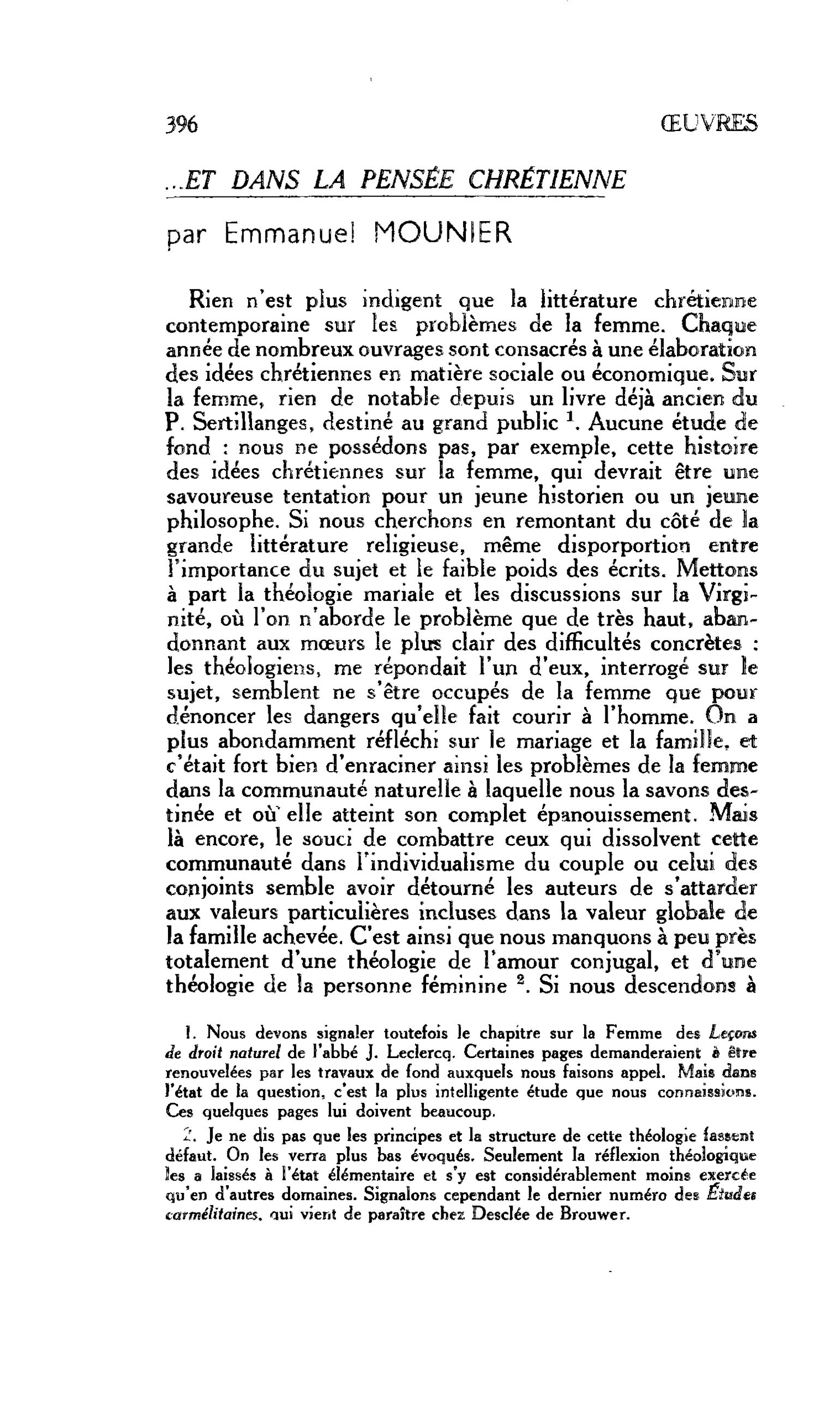 LA FEMME CHRÉTIENNE : …ET DANS LA PENSÉE CHRÉTIENNE