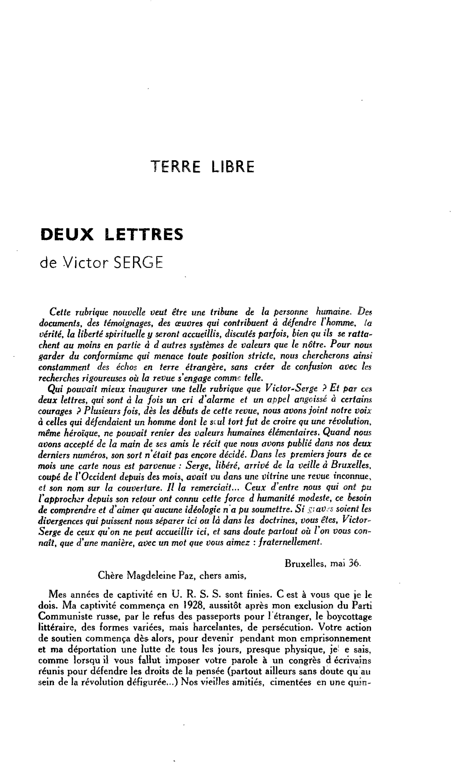TERRE LIBRE DEUX LETTRES