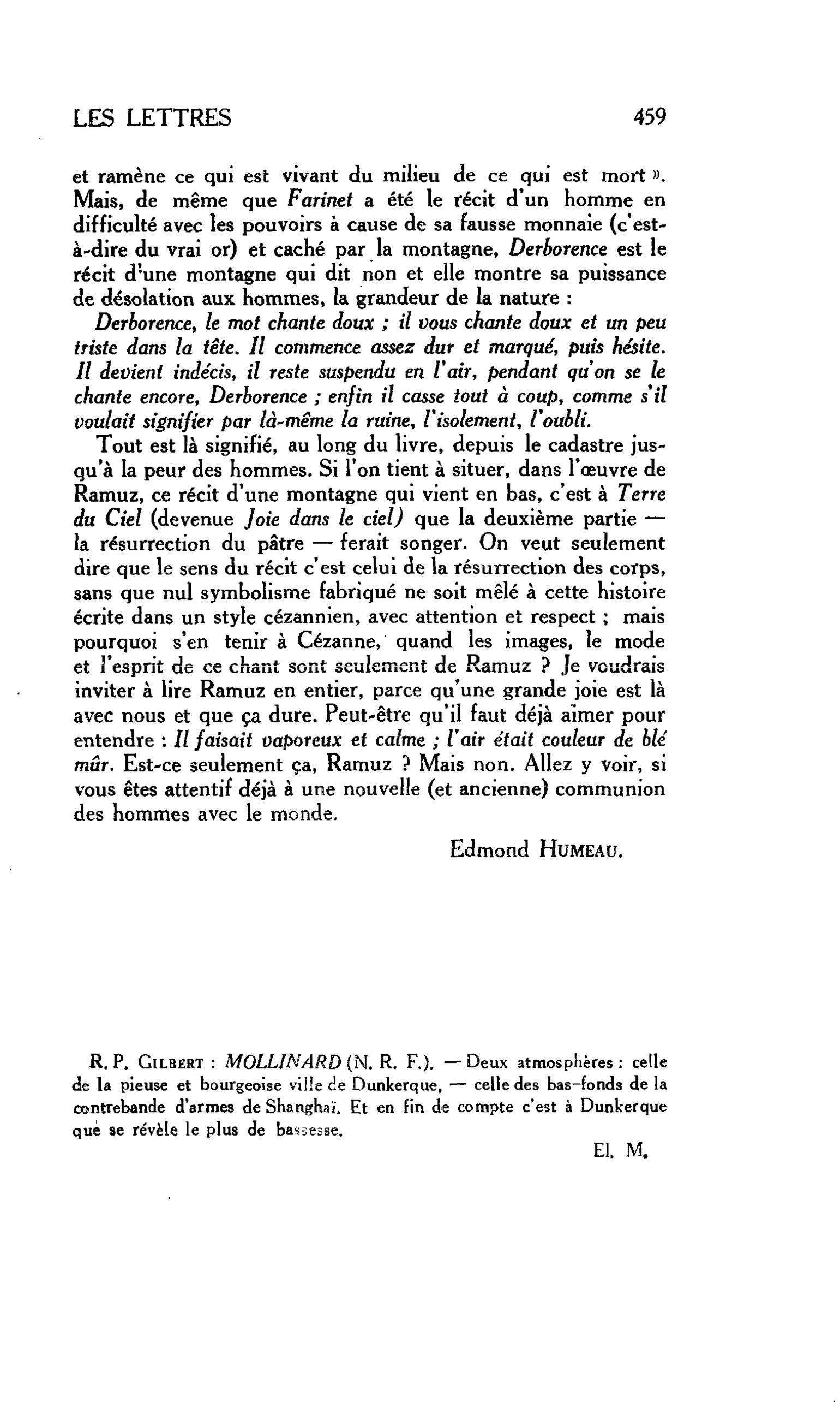 LES LETTRES. R.P. Gilbert : MOLLWARD