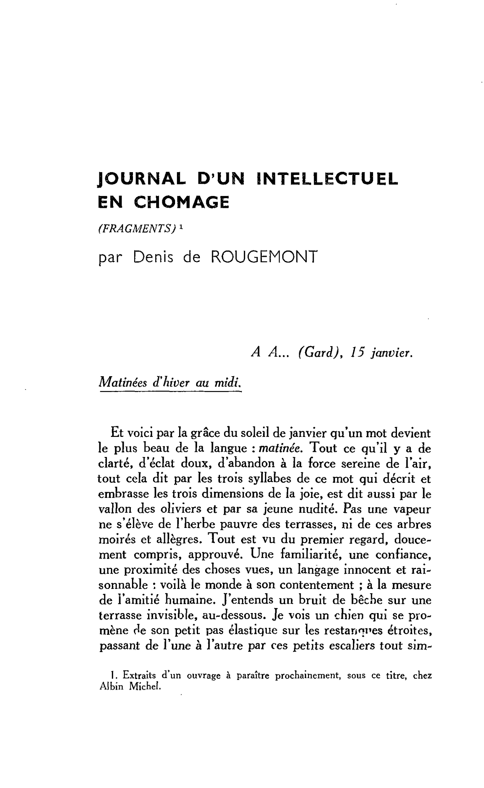 JOURNAL D’UN INTELLECTUEL EN CHOMAGE (FRAGMENTS)