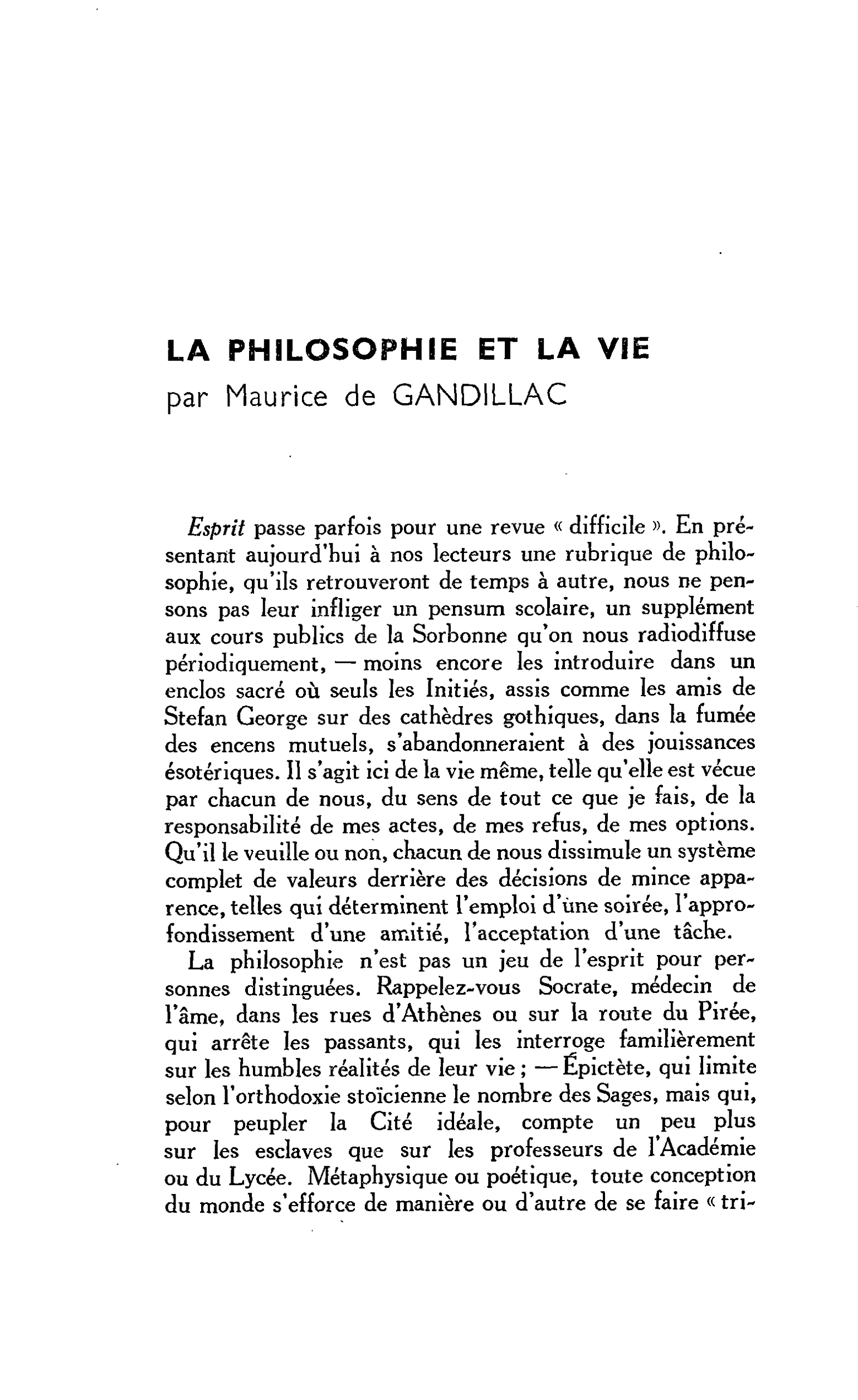 LA PHILOSOPHIE ET LA VIE