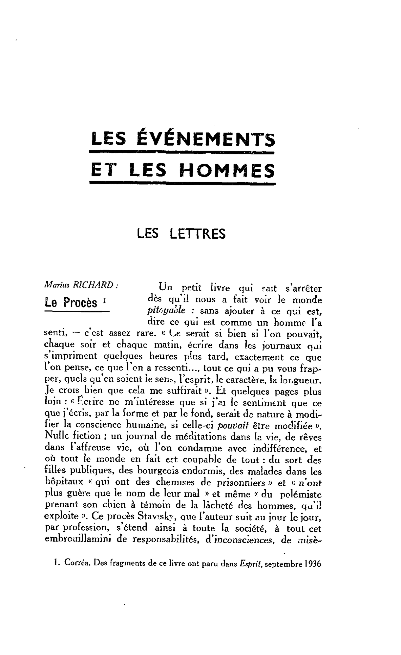 LES LETTRES. Marias RICHARD : Le Procès